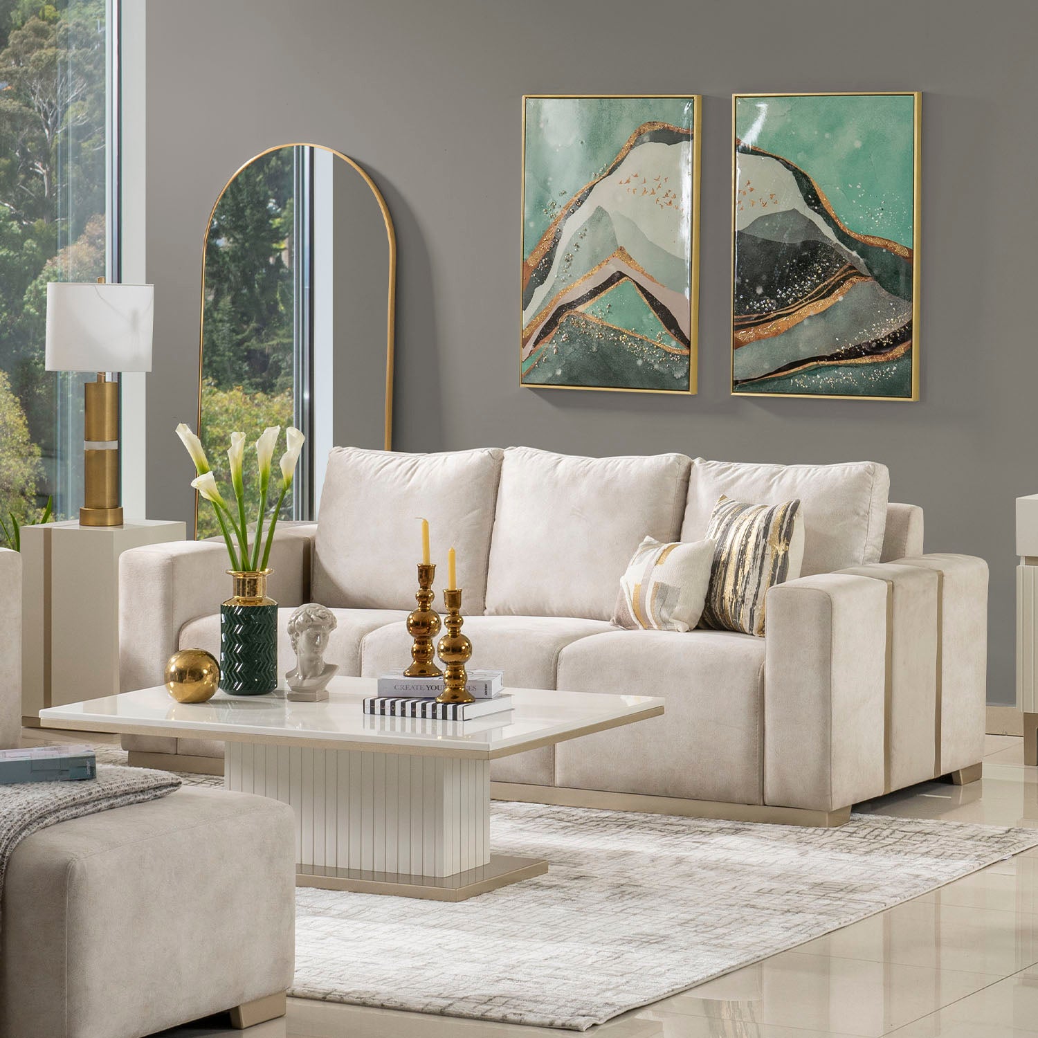 Sofá 3 Puestos Berlin Beige, Champaña