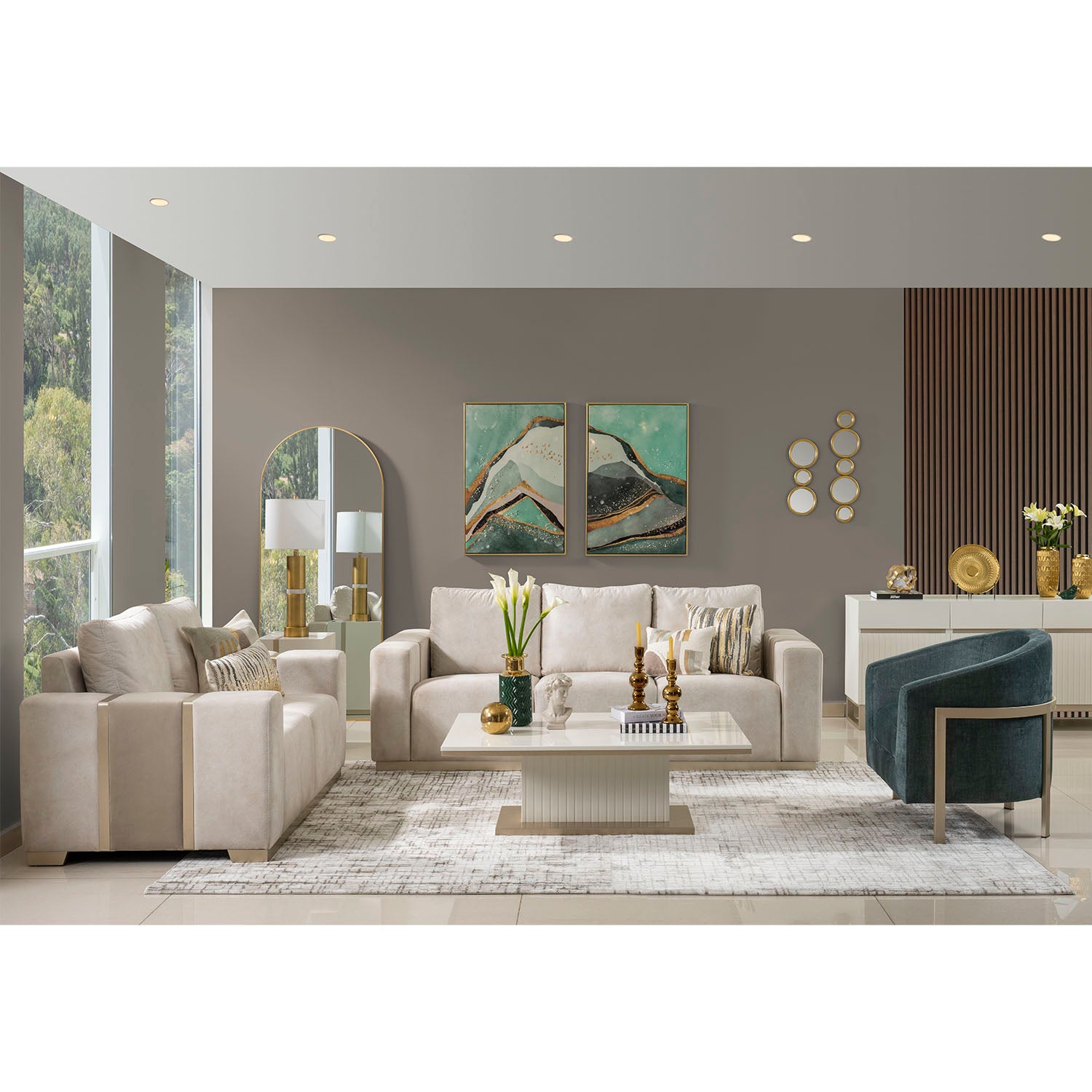 Sofá 3 Puestos Berlin Beige, Champaña