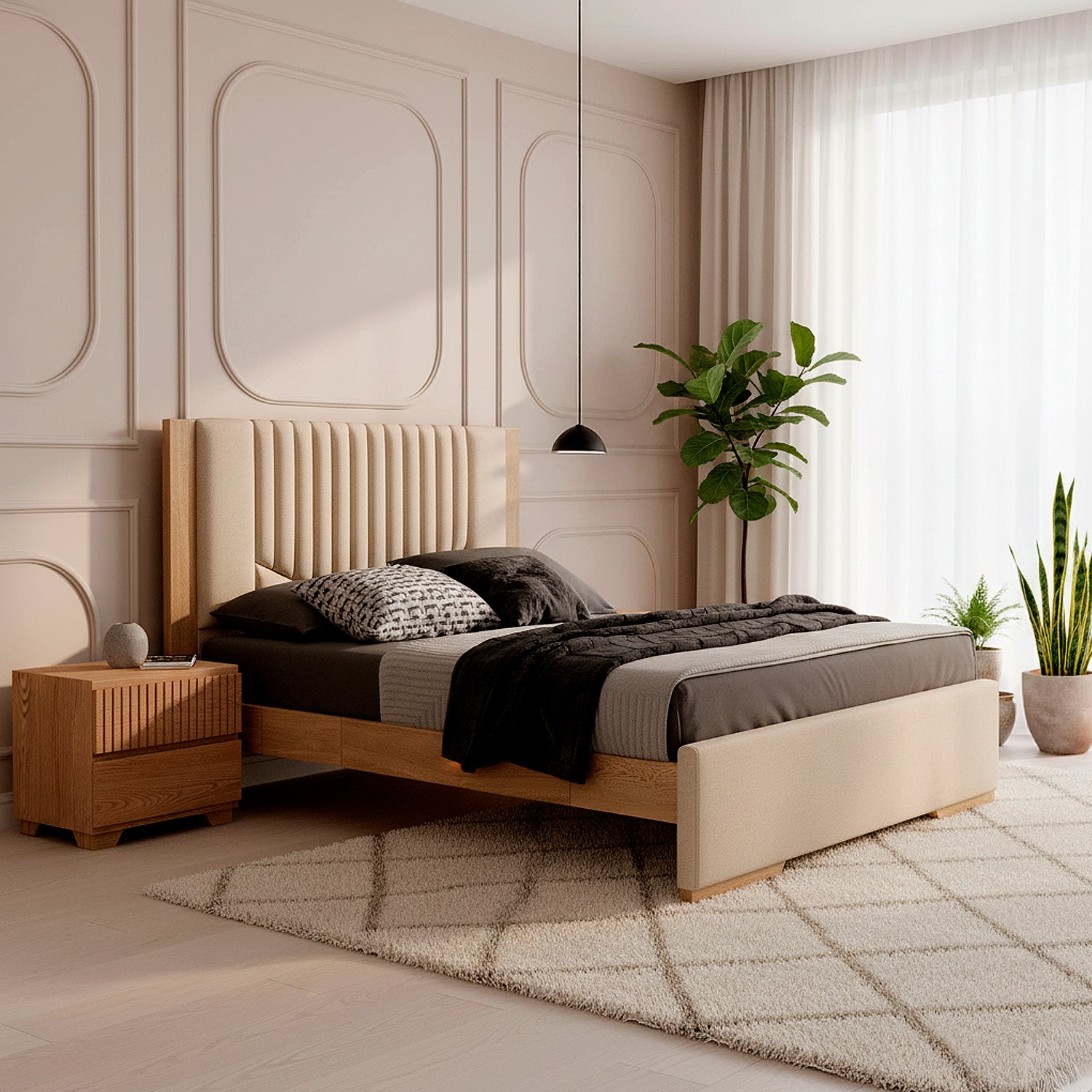 Cama Queen Moscu Eurolino Marfil, Natural