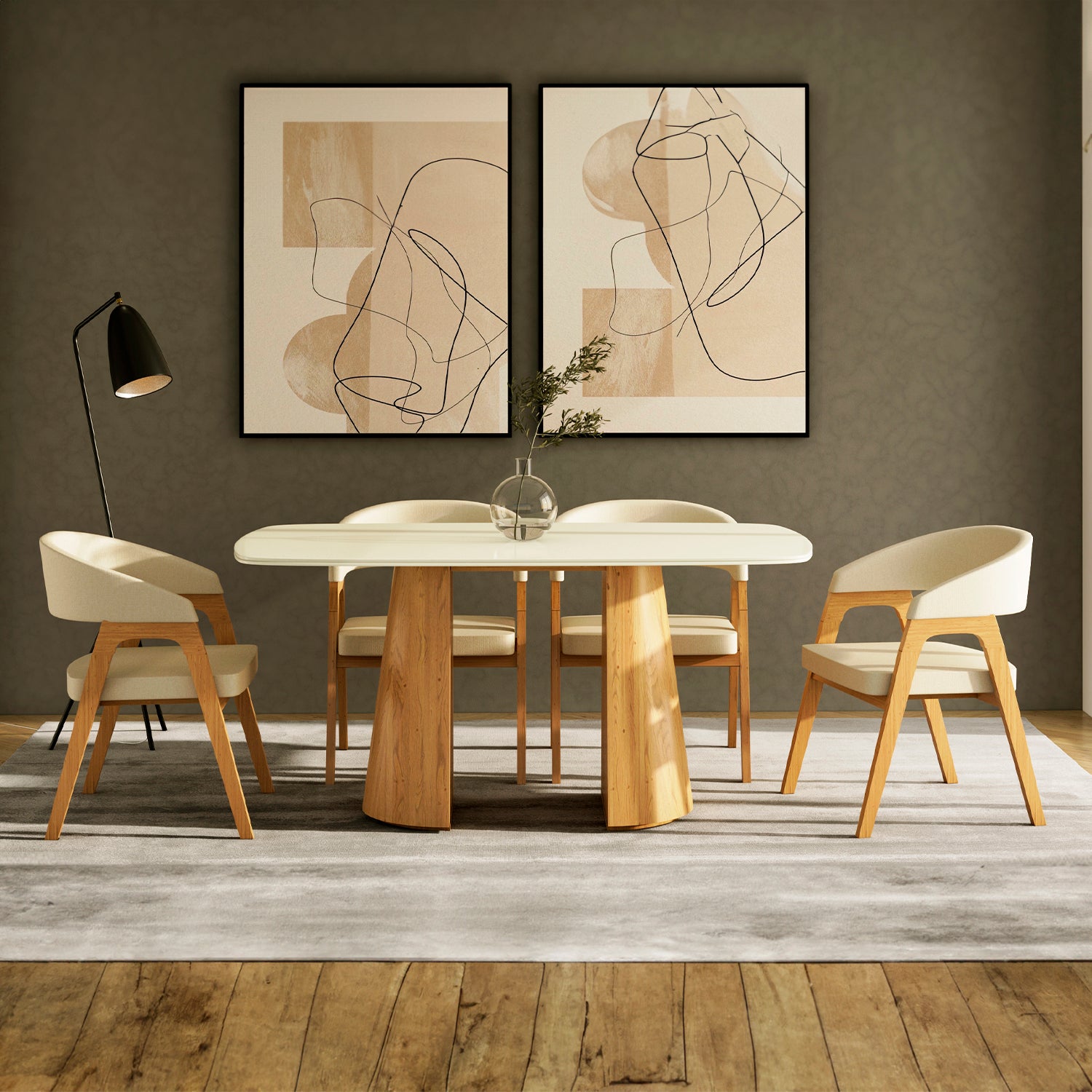 Comedor 6 Puestos Vicka Velvet Serena Crema, Natural