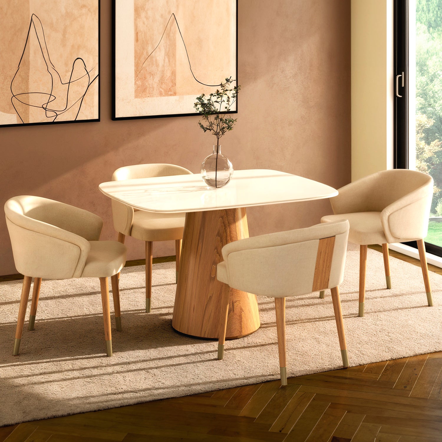Comedor 4 Puestos Milan Lino York Home Beige, Natural