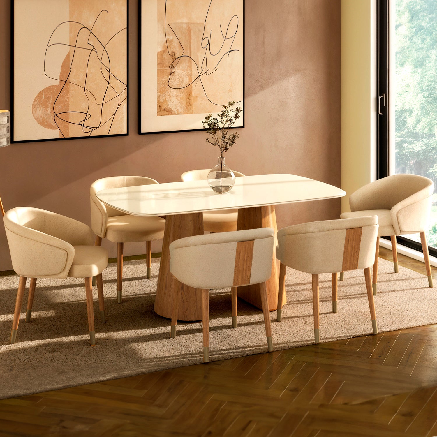 Comedor 6 Puestos Milan Lino York Home, Natural
