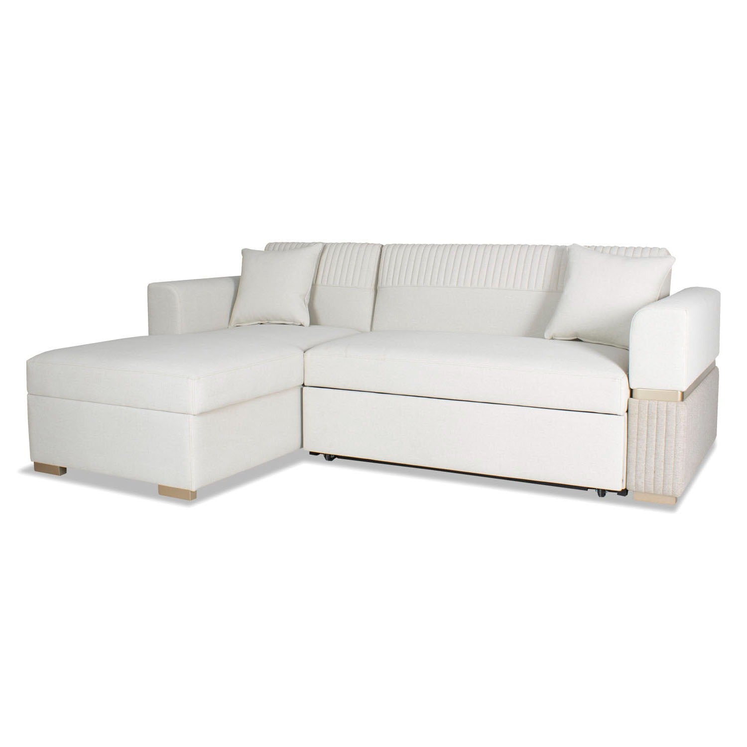 Sala Cama Dhara Chenille Almendra, Champaña Lado Izquierdo Brazo Desmontable