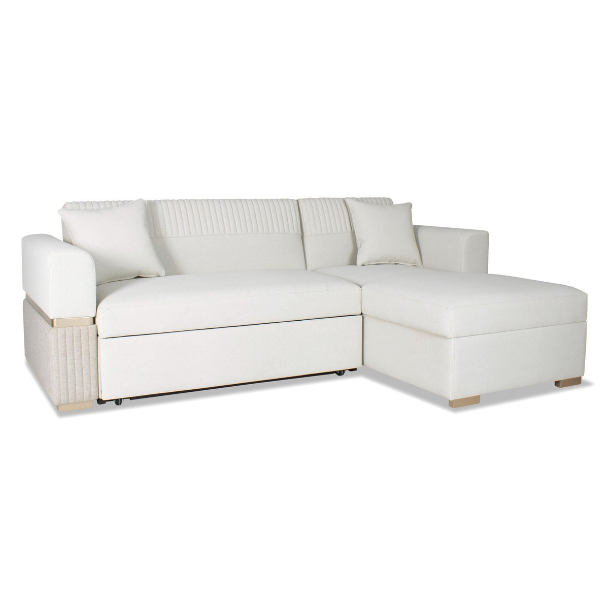 Sala Cama Dhara Chenille Almendra, Champaña Lado Derecho Brazo Desmontable