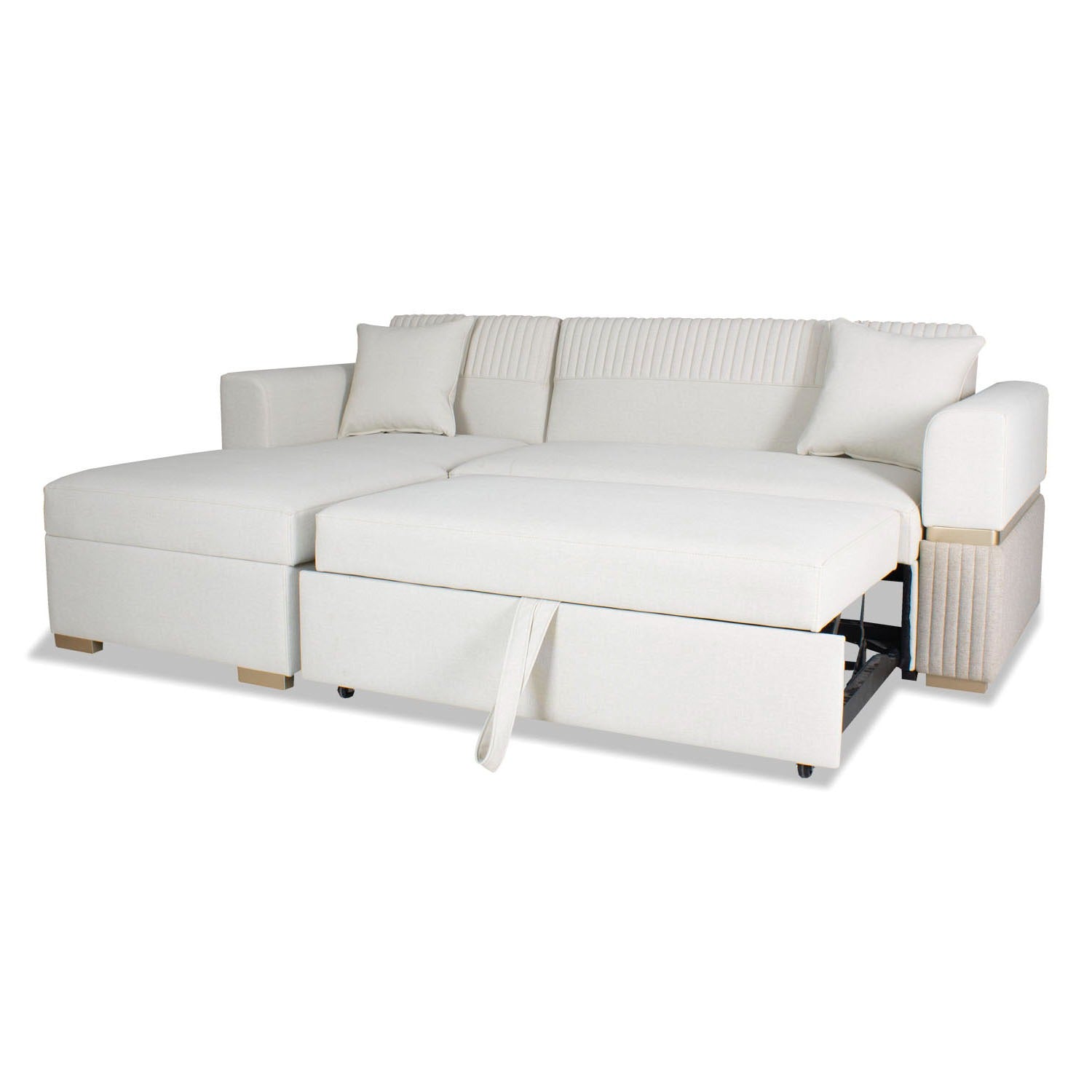 Sala Cama Dhara Chenille Almendra, Champaña Lado Izquierdo Brazo Desmontable