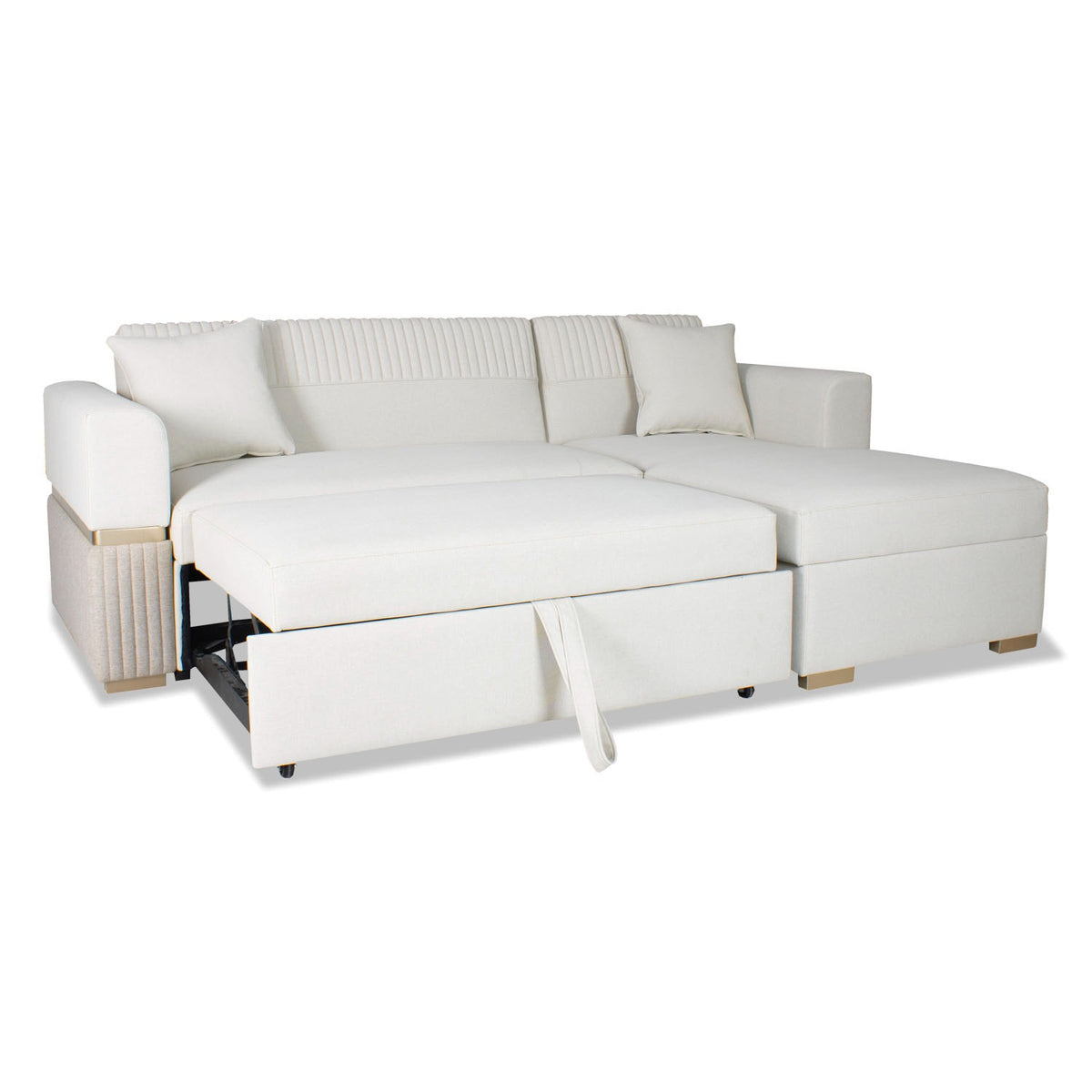 Sala Cama Dhara Chenille Almendra, Champaña Lado Derecho Brazo Desmontable