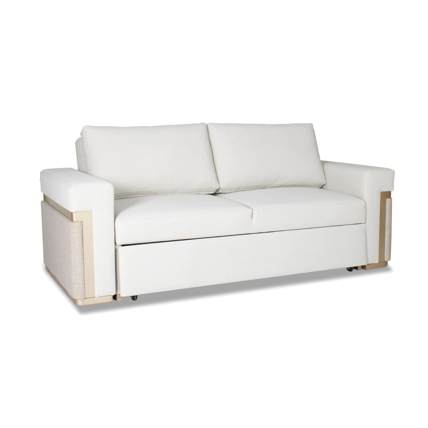 Sofá Cama Dante Eurolino Blanco Puro, Champaña 2M Brazo Desmontable