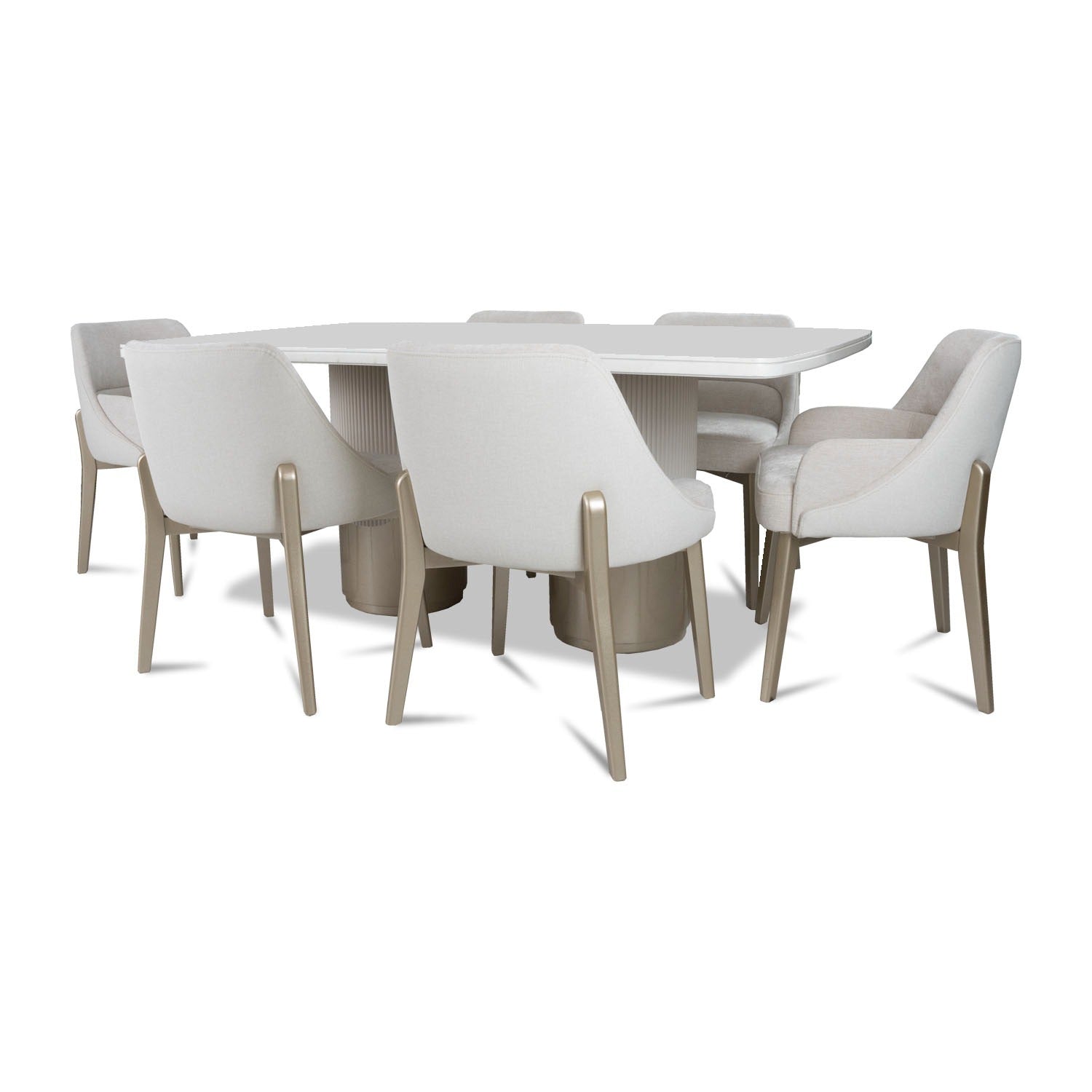 Comedor 6 Puestos Kanon Lino Touch Almendra, Eurolino Blanco, Champaña