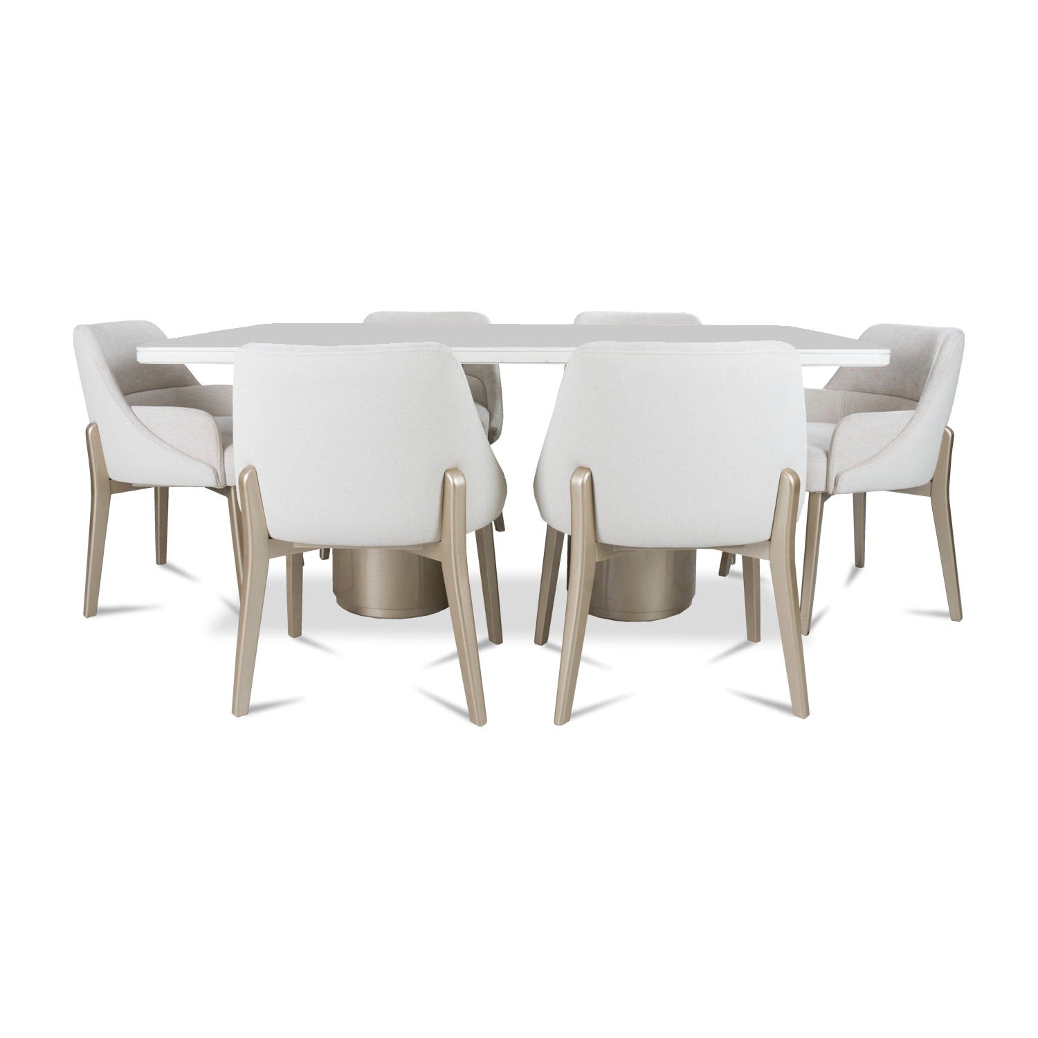 Comedor 6 Puestos Kanon Lino Touch Almendra, Eurolino Blanco, Champaña