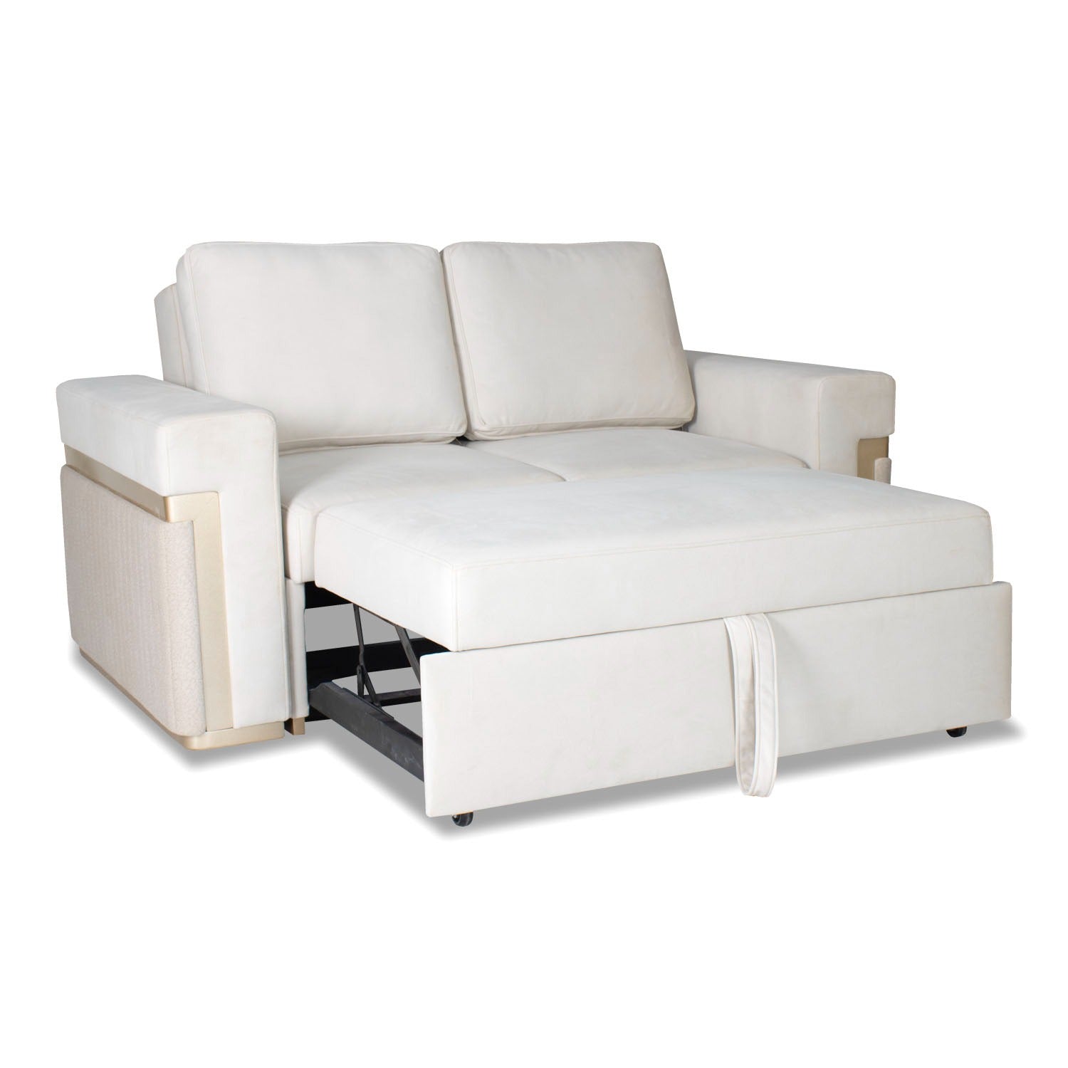 Sofá Cama Dante Velvet Siena Marfil, Champaña 167 Cm Brazo Desmontable