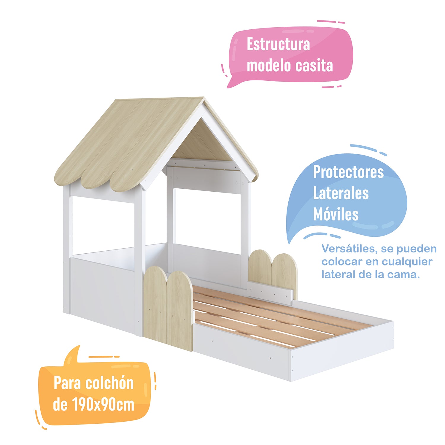 Cama Infantil 0.90 Emilly Natural, Blanco