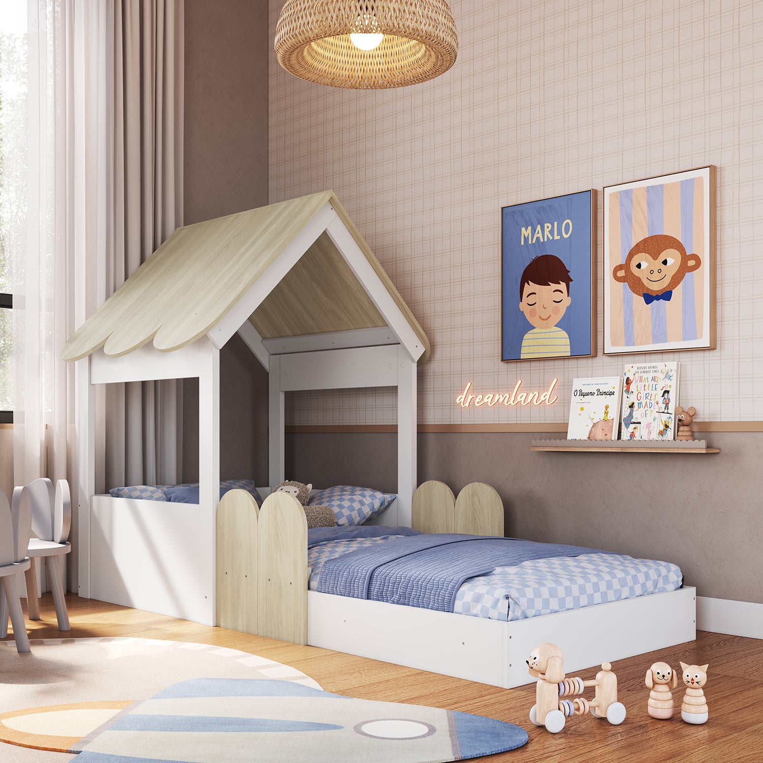 Cama Infantil 0.90 Emilly Natural, Blanco