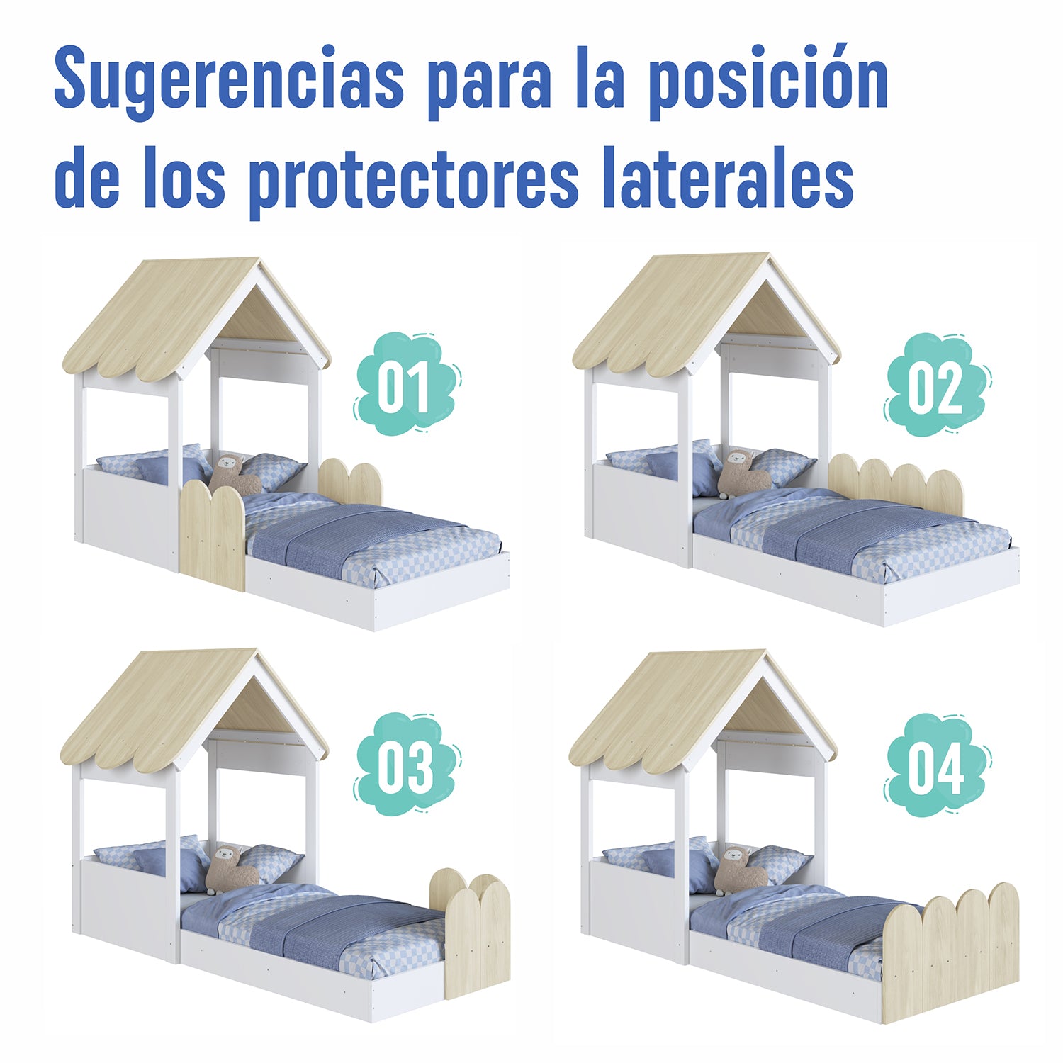 Cama Infantil 0.90 Emilly Natural, Blanco
