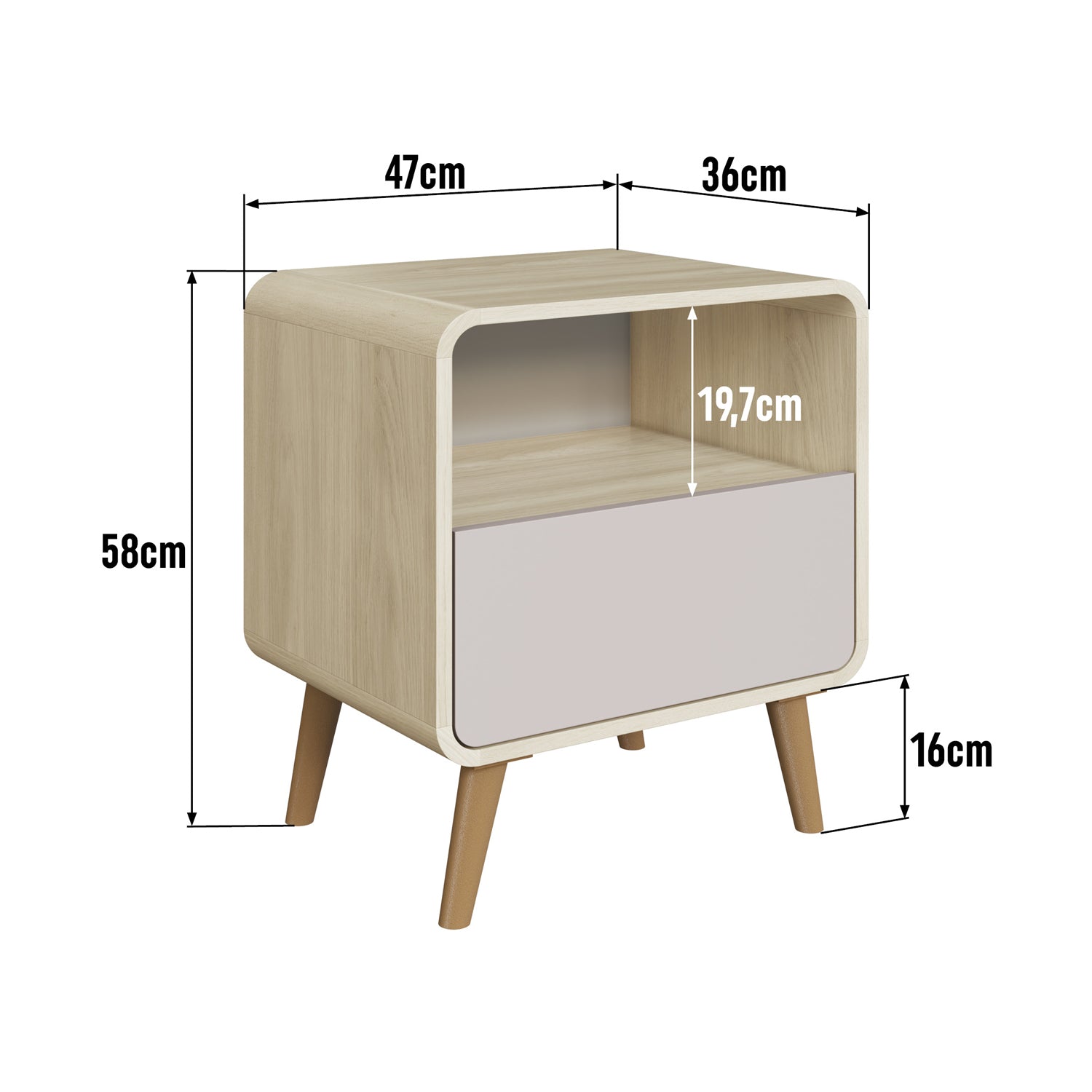 Mesa De Noche Brandon Natural, Taupe 1 Gaveta