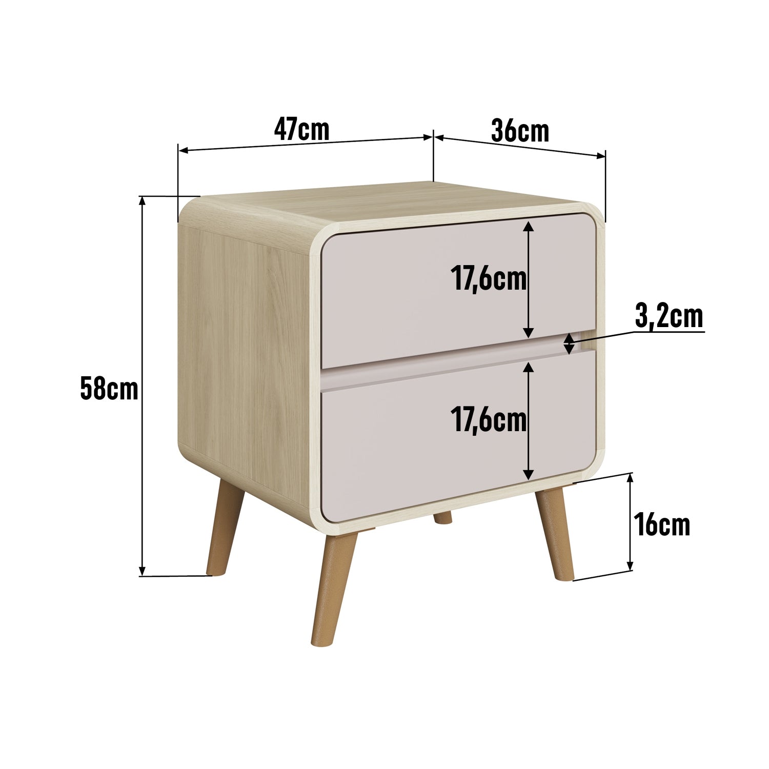Mesa De Noche Brandon Natural, Taupe 2 Gavetas