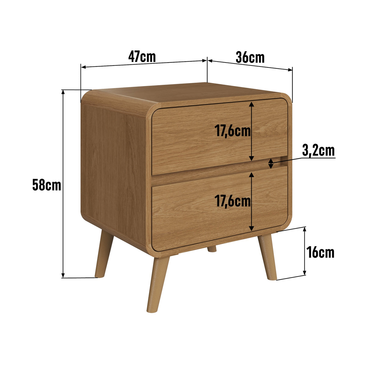 Mesa De Noche Brandon Natural 2 Gavetas