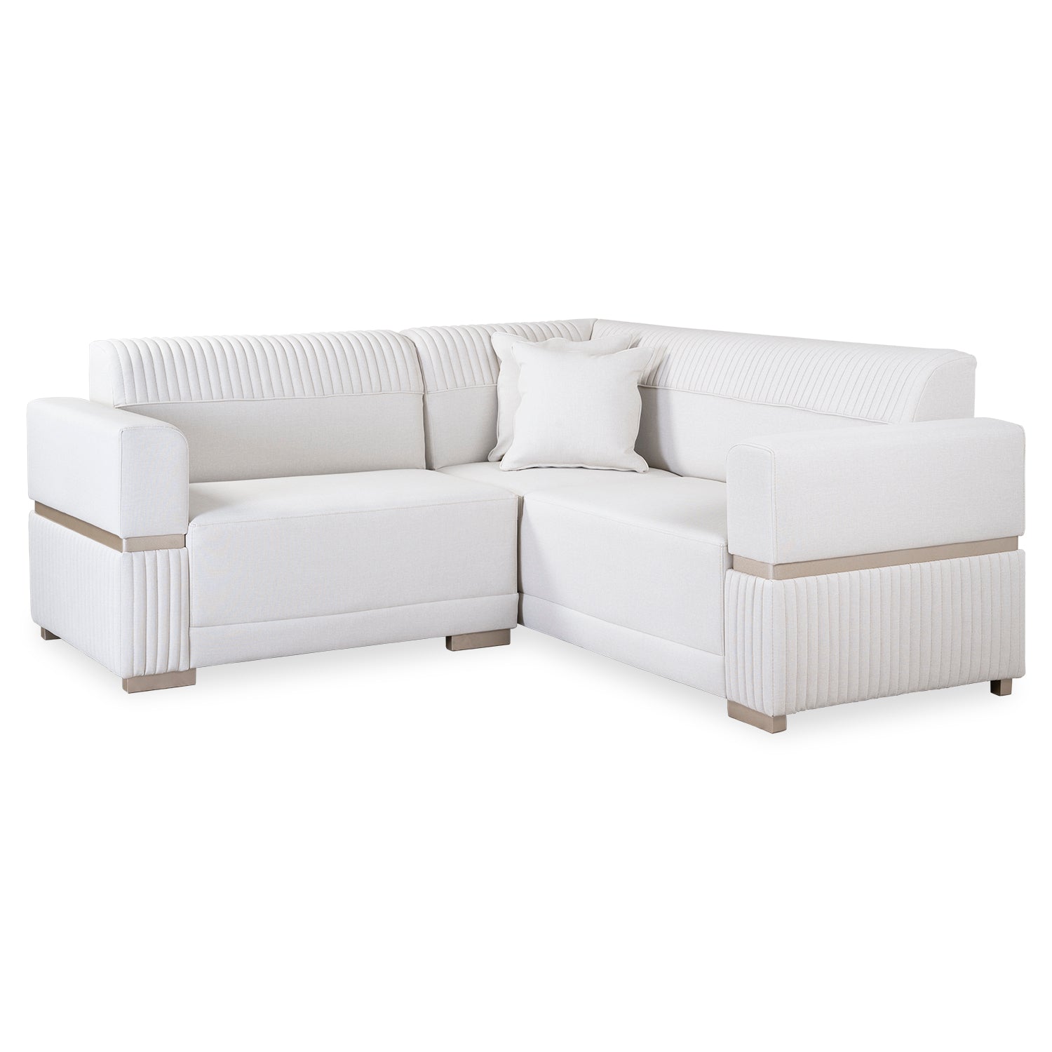 Sofá en L Dhara Eurolino Blanco, Champaña 3 Piezas Brazo Desmontable