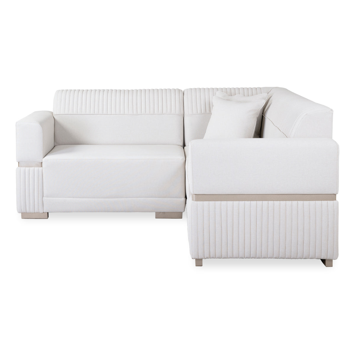 Sofá en L Dhara Eurolino Blanco, Champaña 3 Piezas Brazo Desmontable