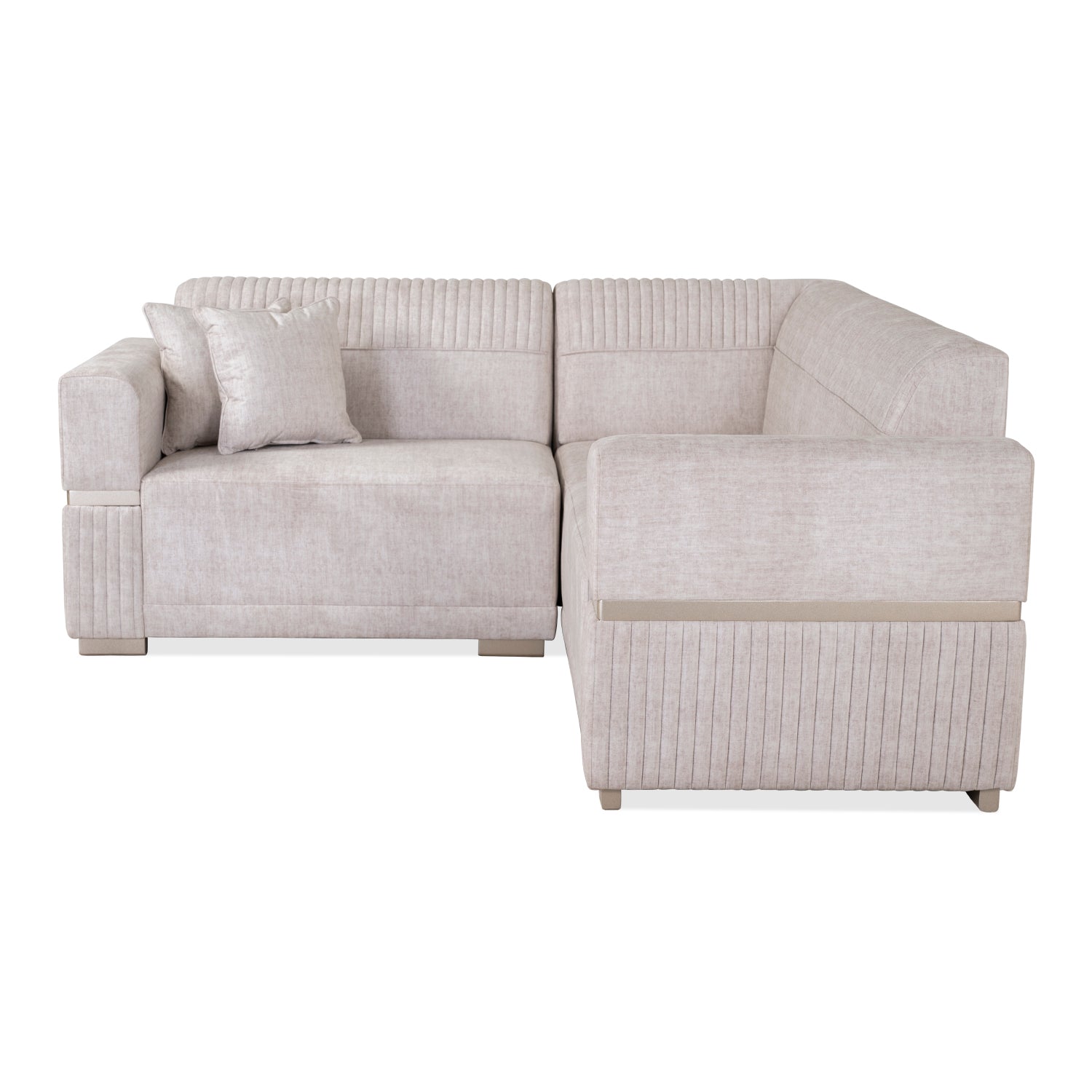 Sofá en L Dhara Velvet Atlas Marmol, Champaña 3 Piezas Brazo Desmontable