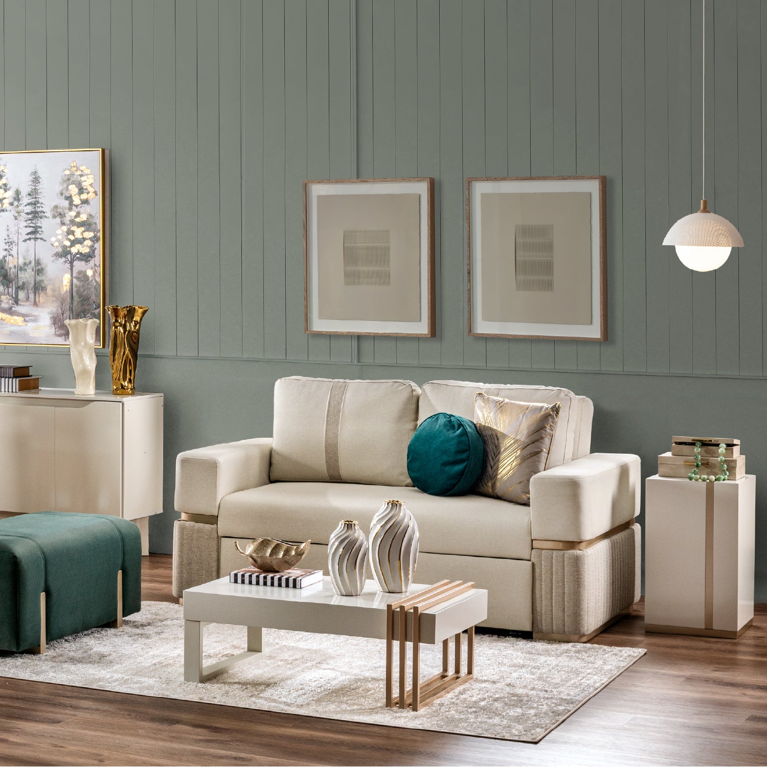 Sofá Cama Dior Eurolino Blanco, Champaña Brazo Desmontable