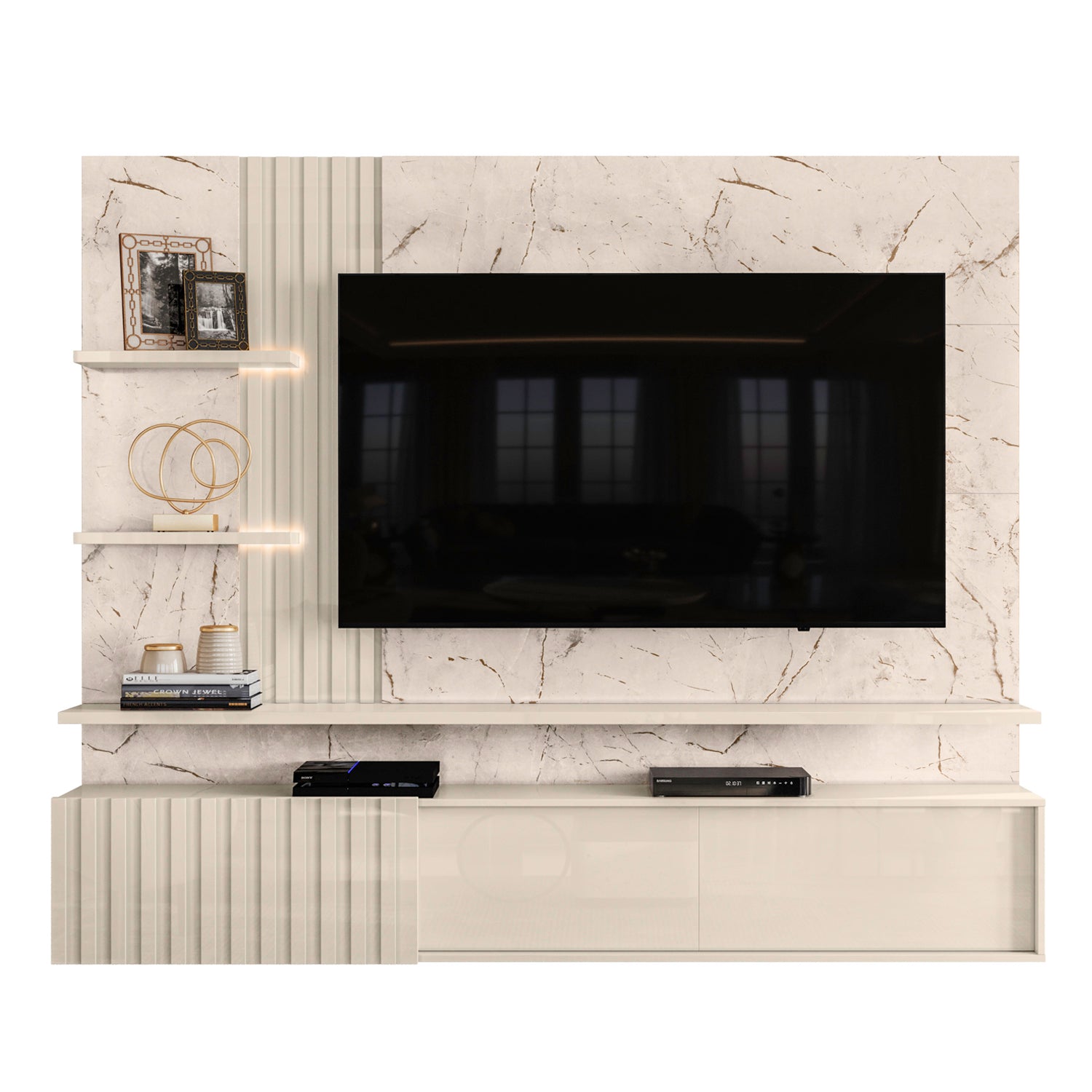 Panel de Tv Bruno 200X167X35.5 Off White, Marmol
