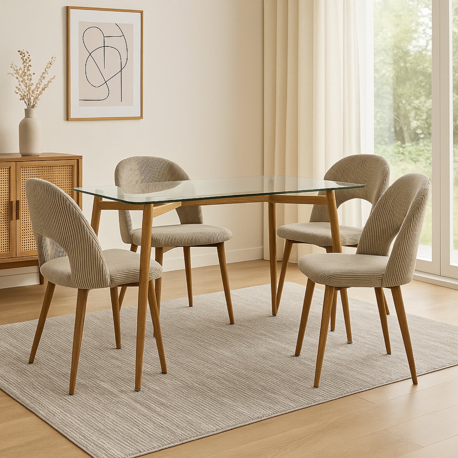 Comedor 4 Puestos Adelle Velvet Beige
