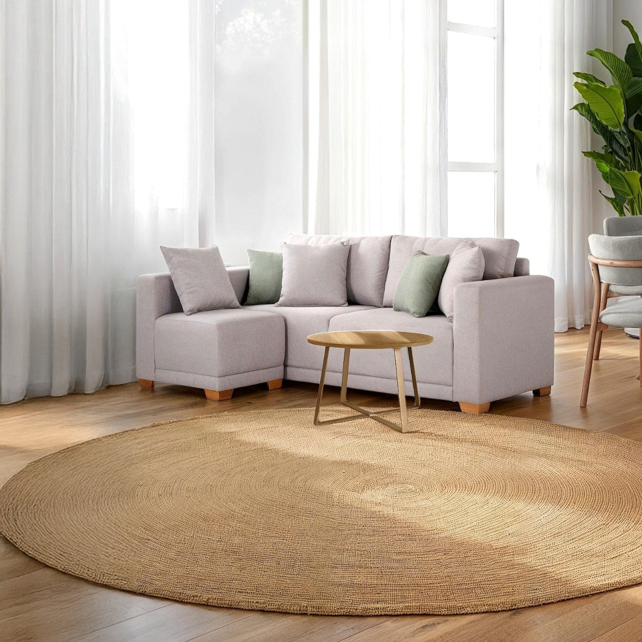 Sala Funcional Andora Lino Icono Almendra, Natural Brazo Desmontable