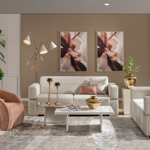 Sofá 2 Puestos Dhara Eurolino Blanco, Champaña Brazo Desmontable