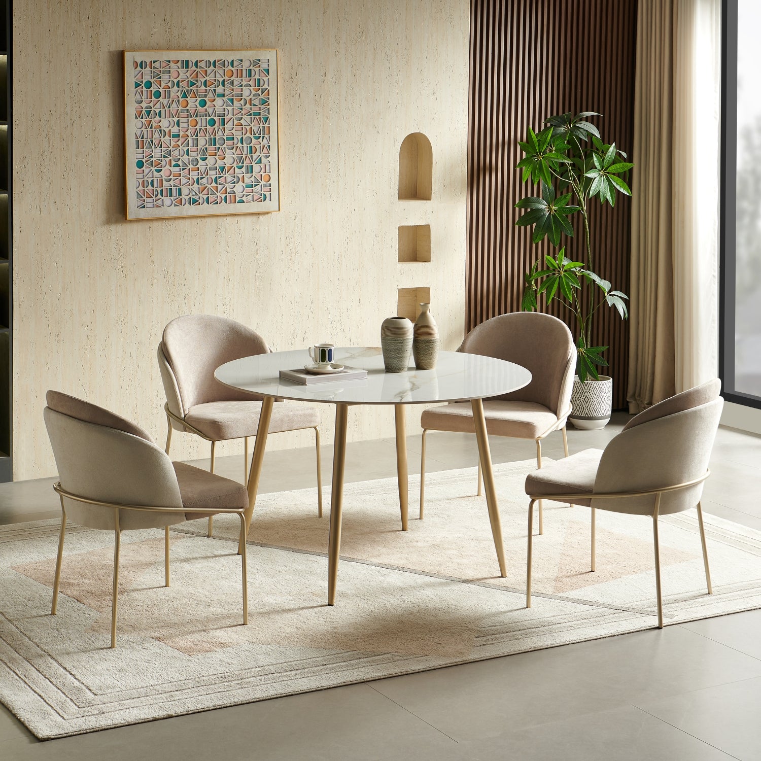 Comedor 4 Puestos Quina Beige, Champaña