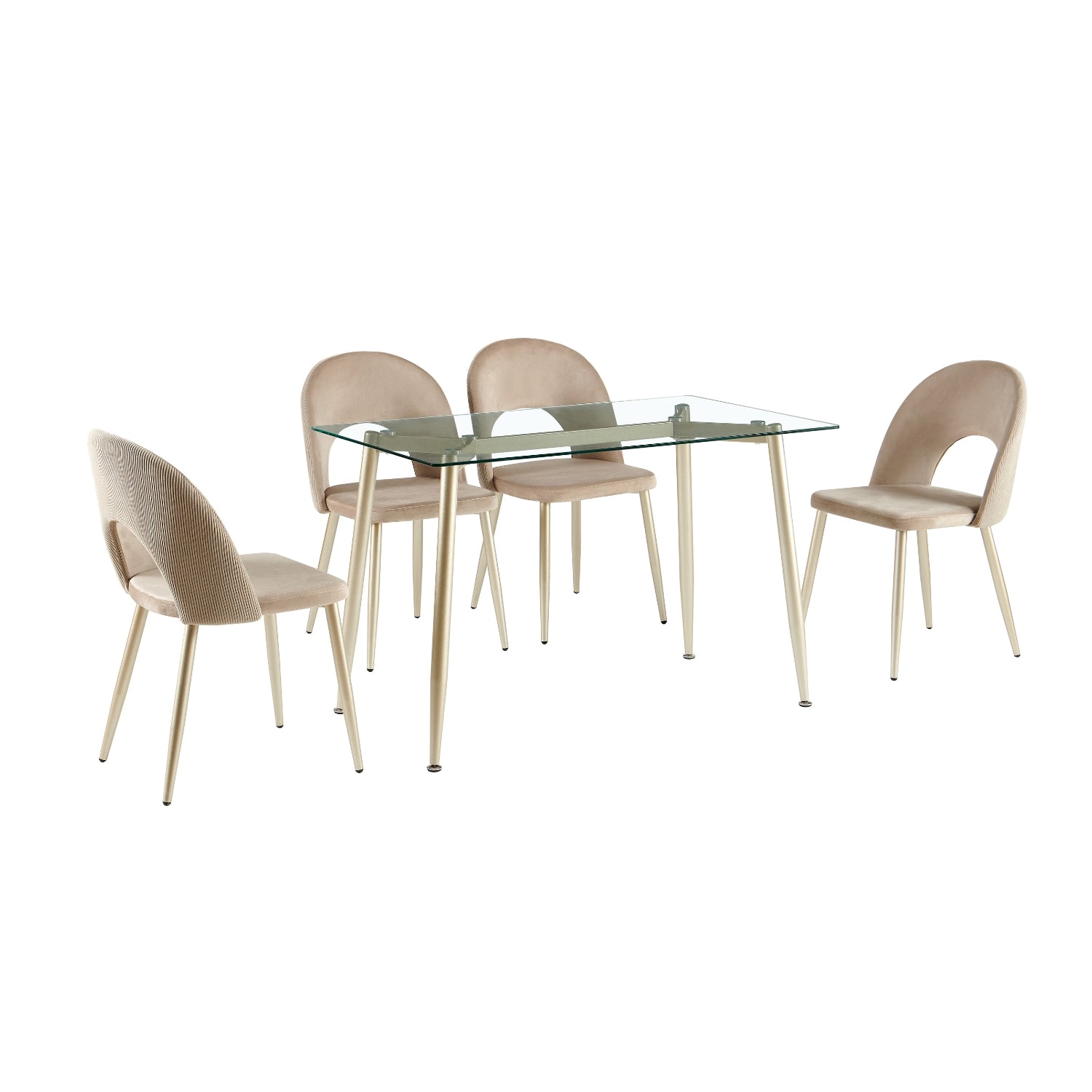 Comedor 4 Puestos Adelle Velvet Beige, Champaña