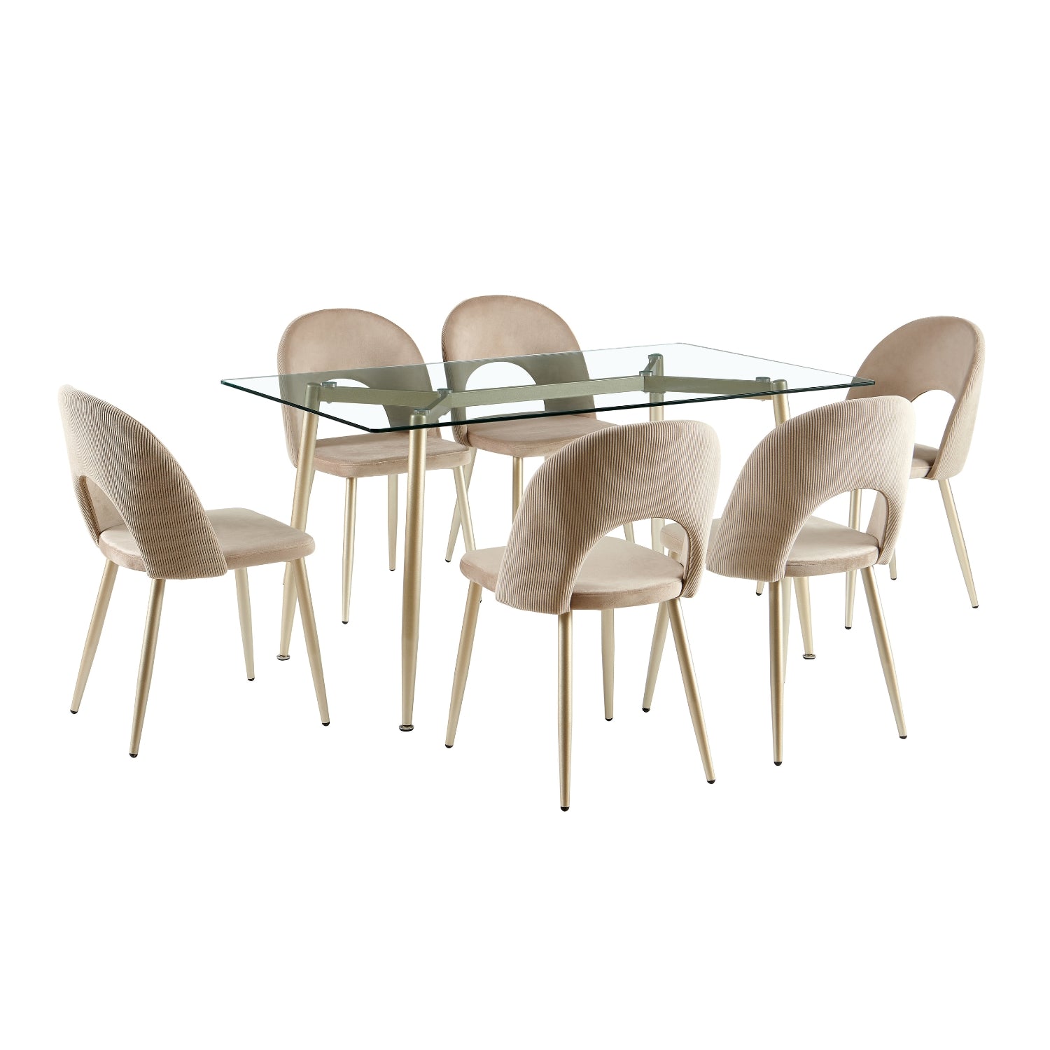 Comedor 6 Puestos Adelle Velvet Beige, Champaña