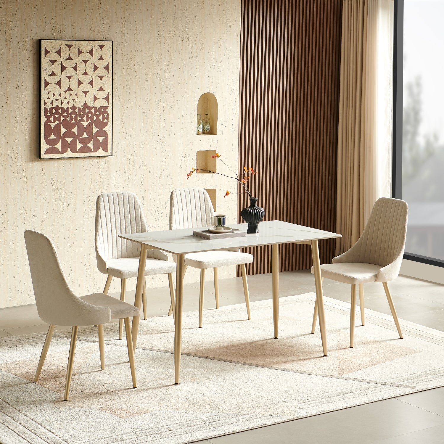 Comedor 4 Puestos Ziu Beige, Champaña