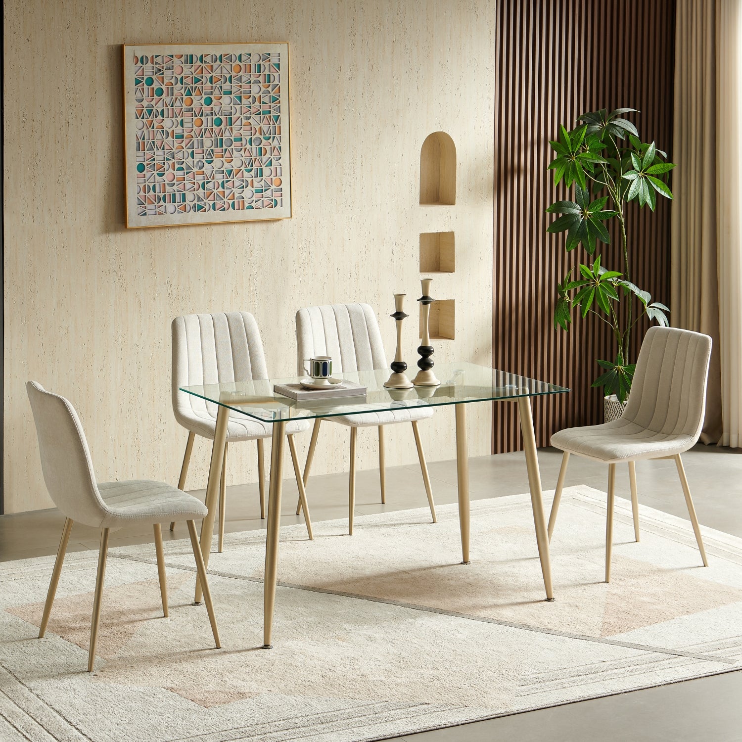 Comedor 4 Puestos Hodson Beige, Champaña