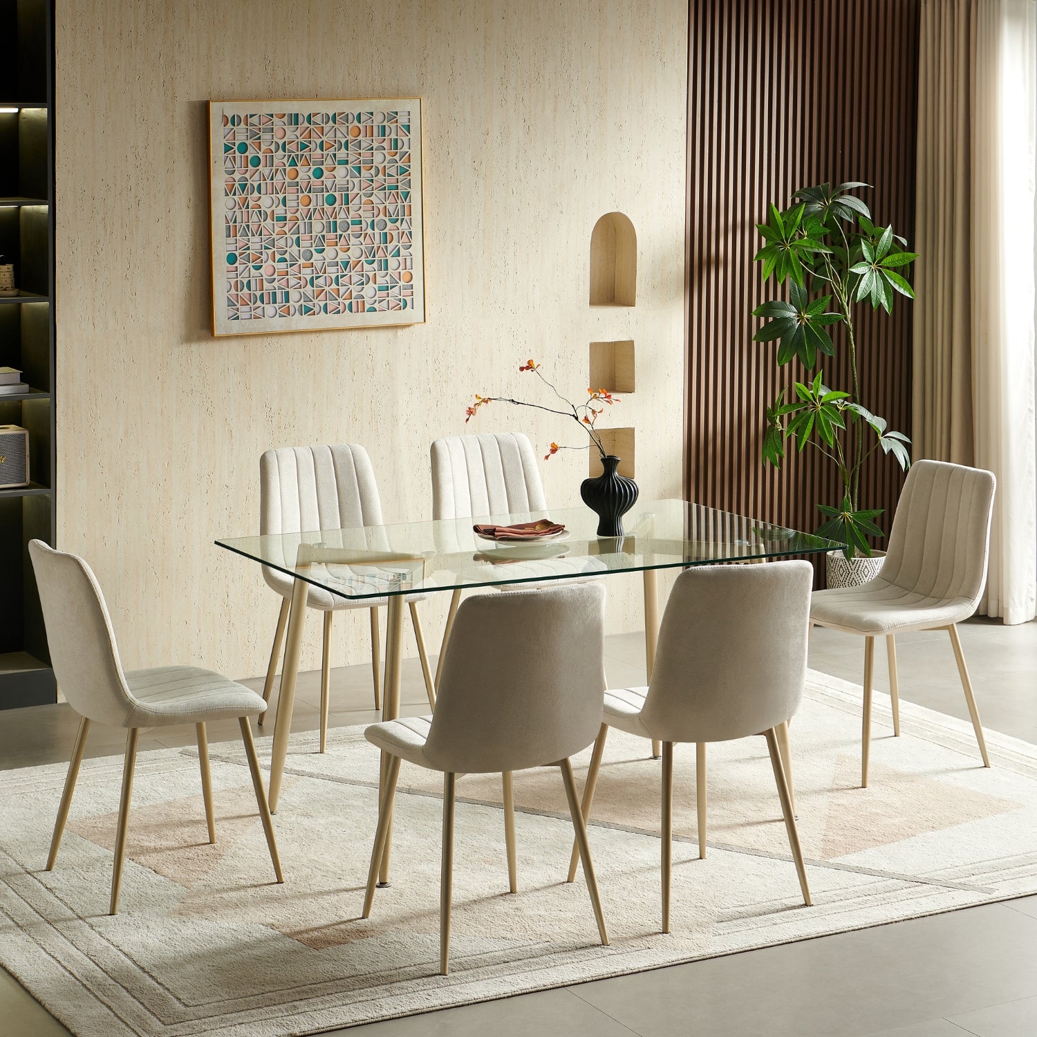 Comedor 6 Puestos Hodson Beige, Champaña