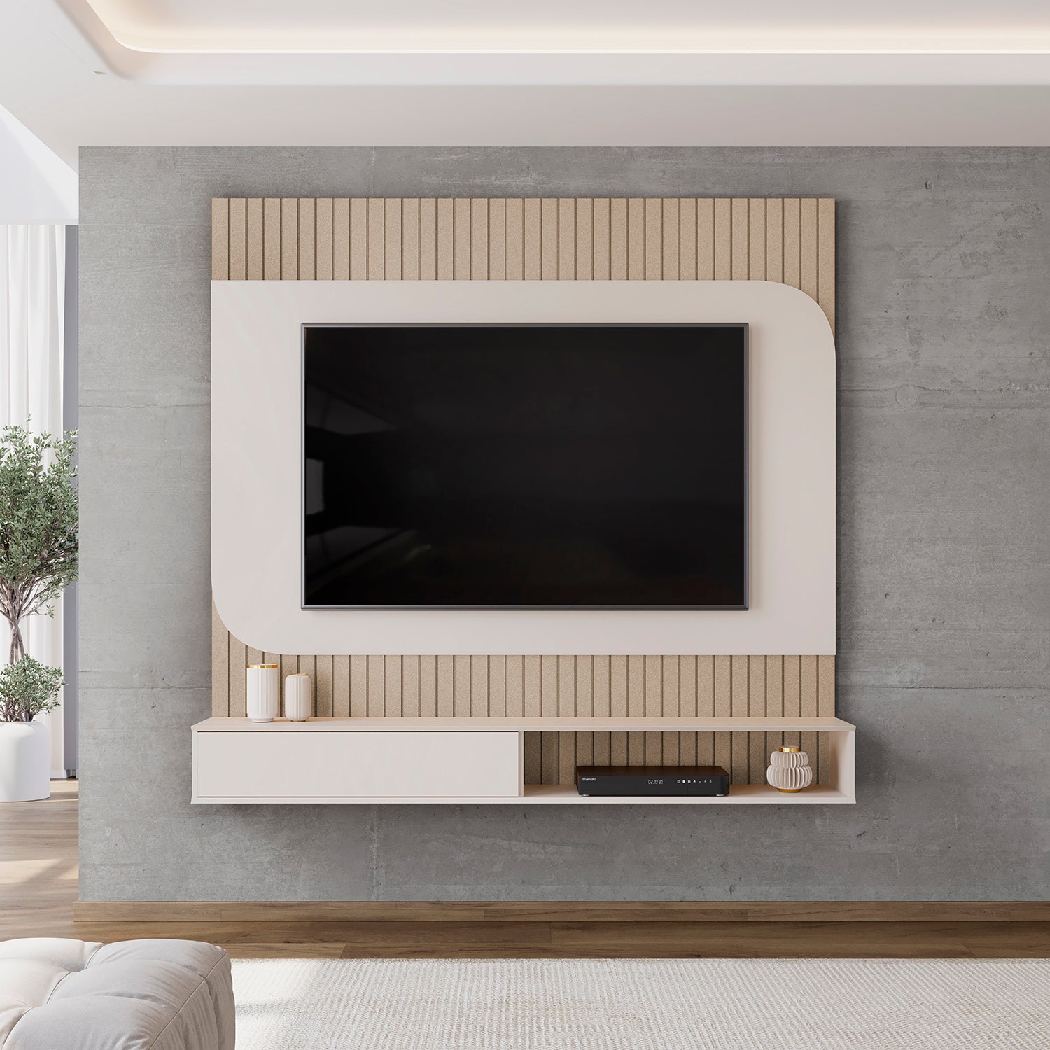 Panel de Tv Tomaz  Off White, Champaña 150X132X28