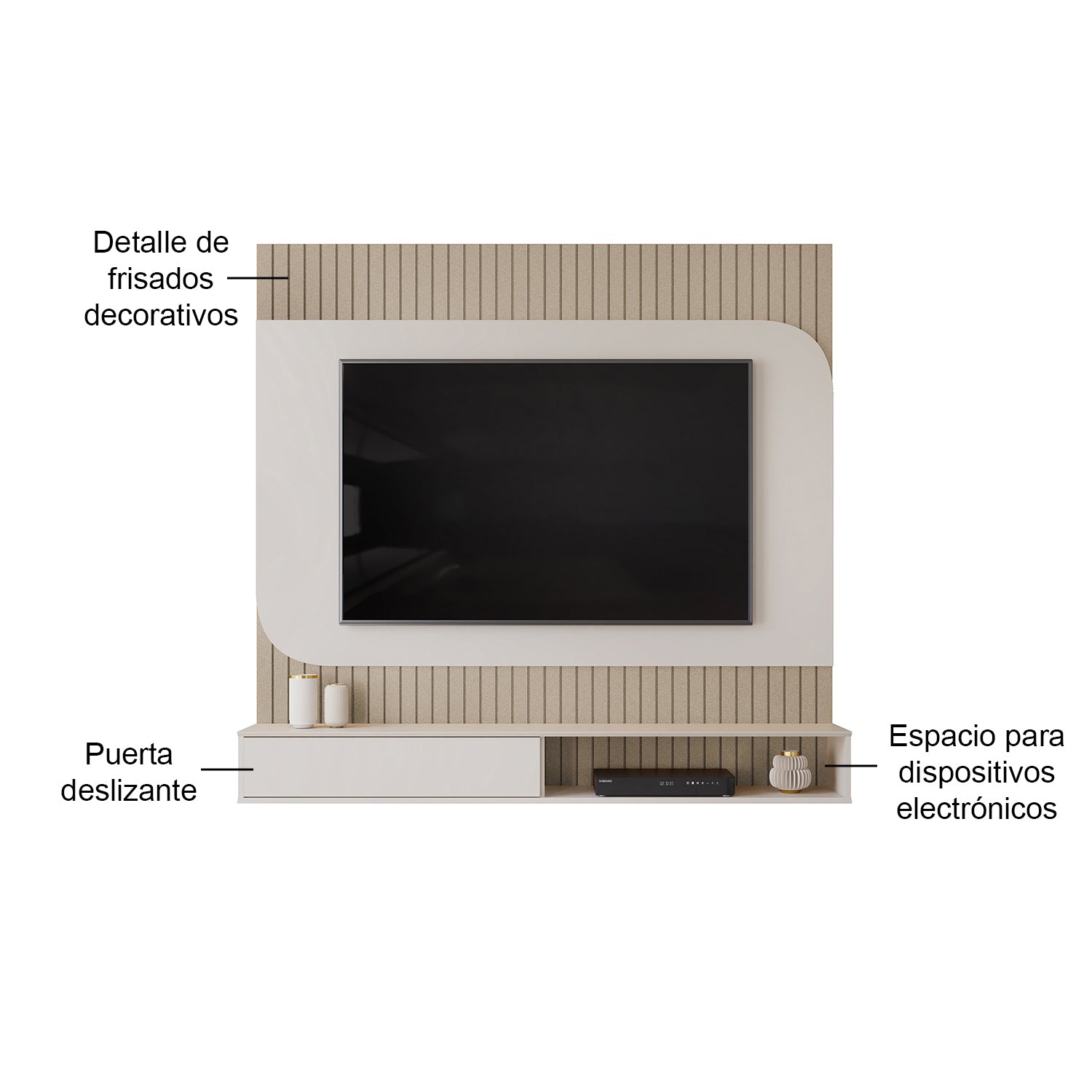 Panel de Tv Tomaz  Off White, Champaña 150X132X28