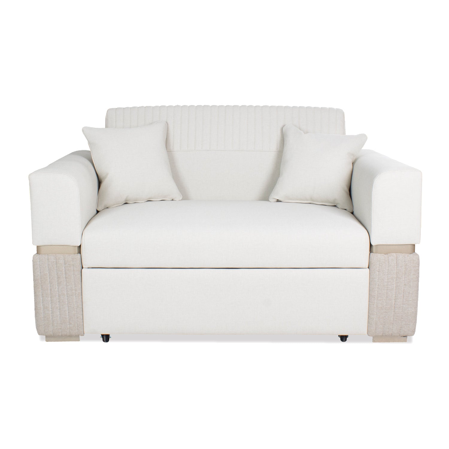 Sofá Cama Dhara Eurolino Blanco, Verona Beige, Champaña 145 cm Brazo Desmontable