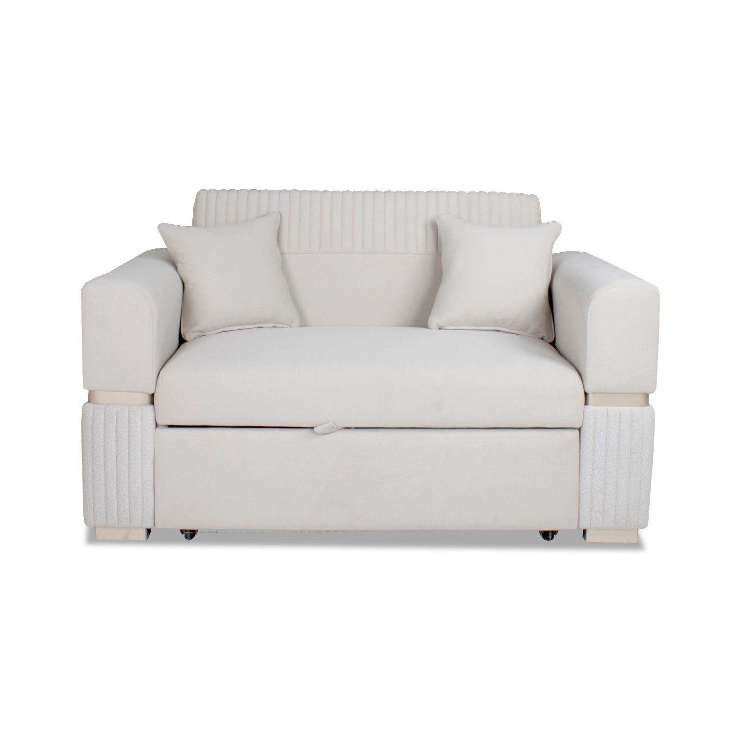 Sofá Cama Dhara Velvet Siena Marfil, Champaña 145 cm Brazo Desmontable