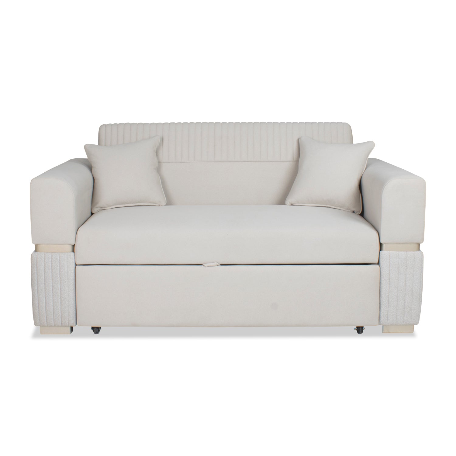 Sofá Cama Dhara Velvet Siena Marfil, Champaña 175 cm Brazo Desmontable