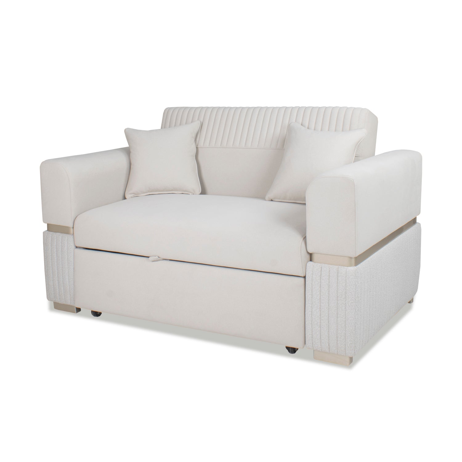 Sofá Cama Dhara Velvet Siena Marfil, Champaña 145 cm Brazo Desmontable