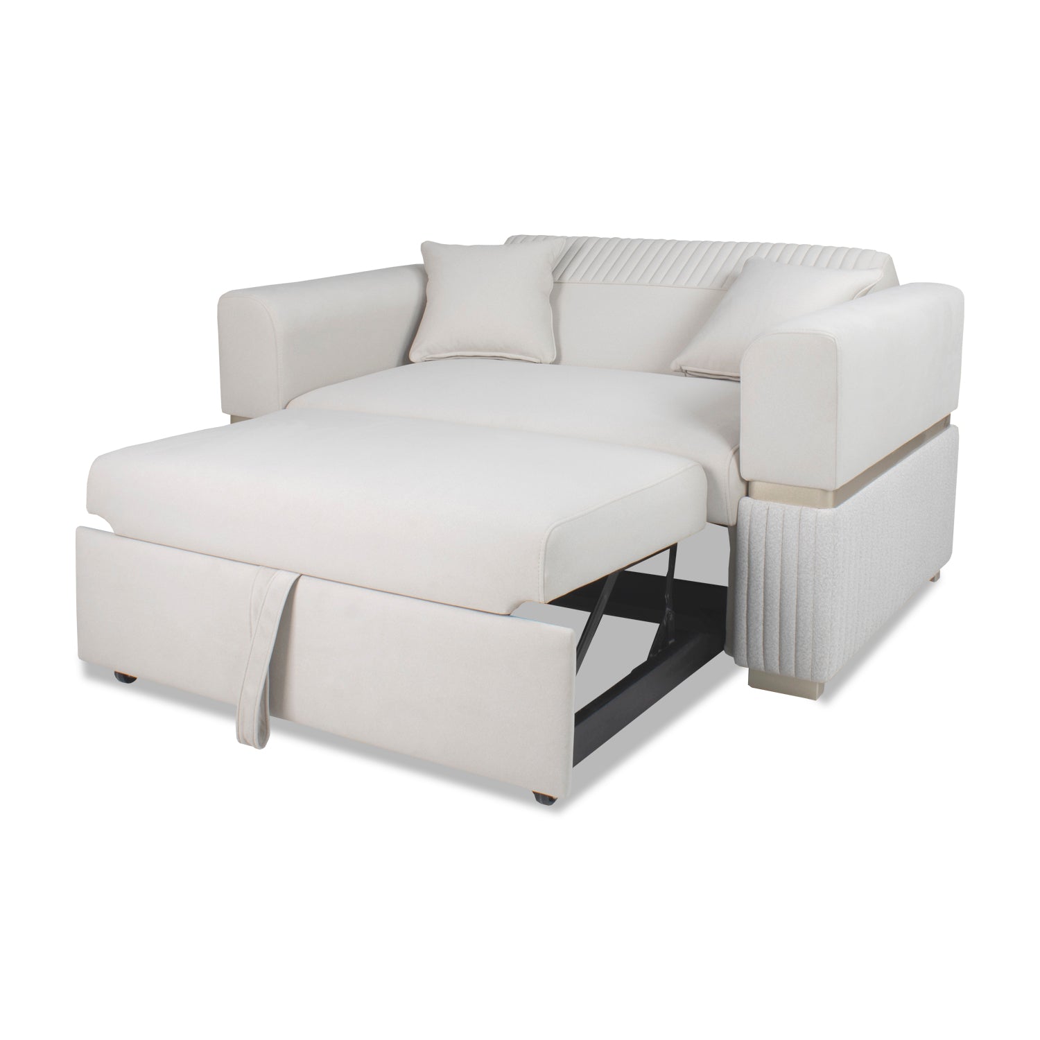 Sofá Cama Dhara Velvet Siena Marfil, Champaña 145 cm Brazo Desmontable