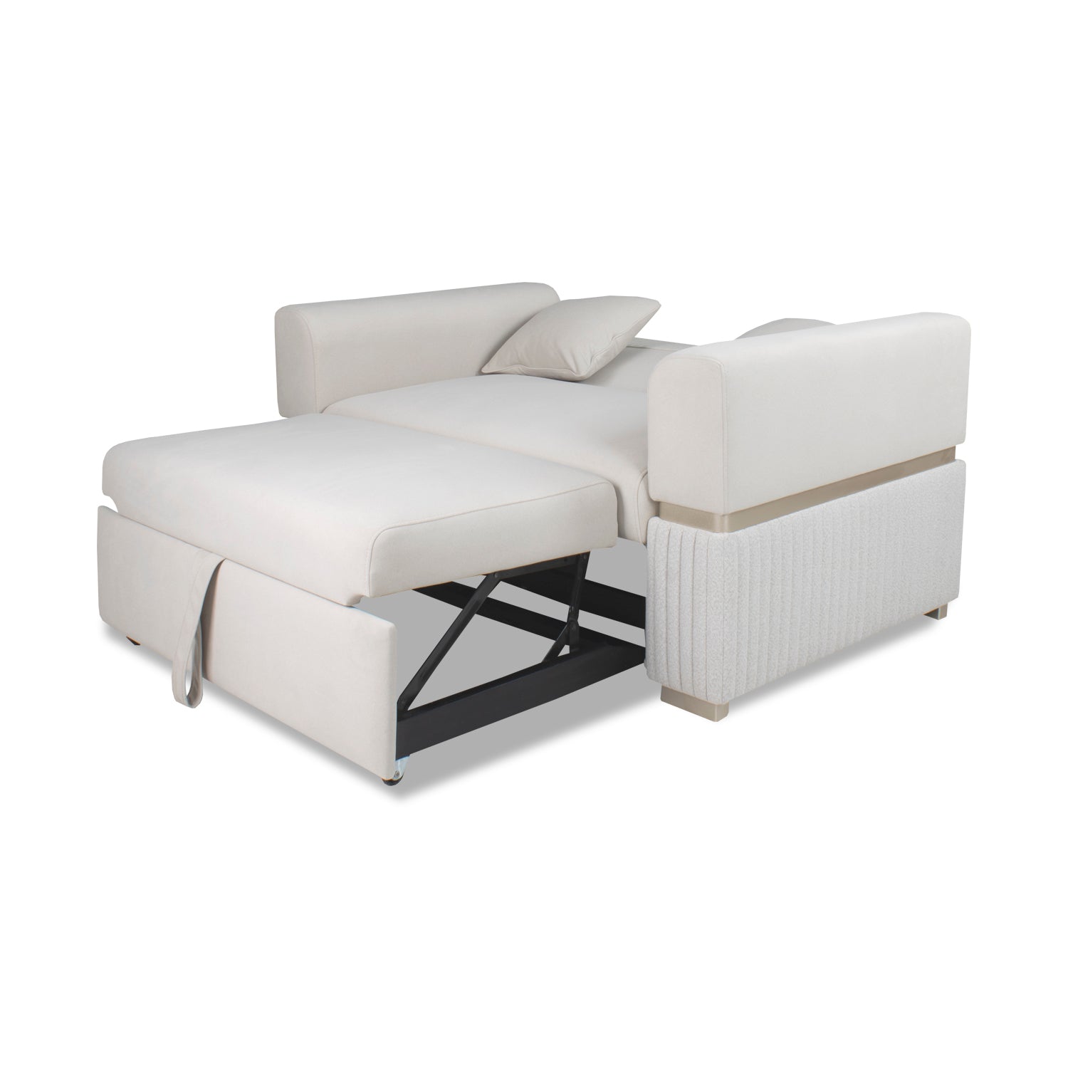 Sofá Cama Dhara Velvet Siena Marfil, Champaña 145 cm Brazo Desmontable