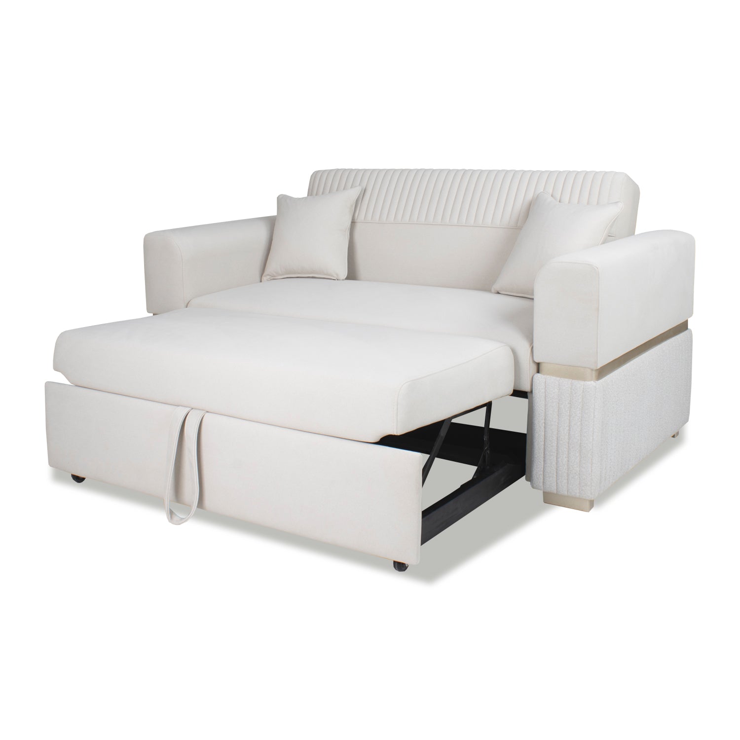 Sofá Cama Dhara Velvet Siena Marfil, Champaña 175 cm Brazo Desmontable
