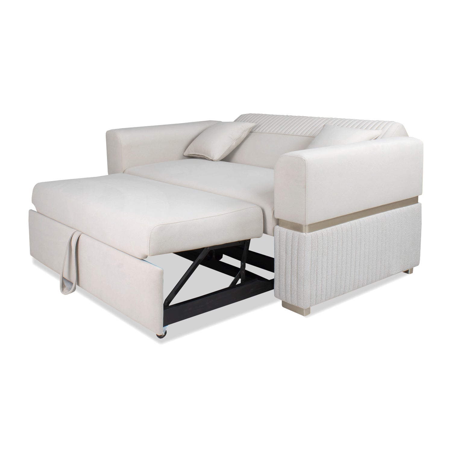 Sofá Cama Dhara Velvet Siena Marfil, Champaña 175 cm Brazo Desmontable