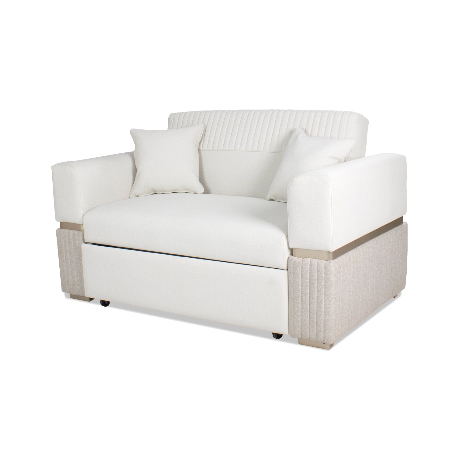 Sofá Cama Dhara Eurolino Blanco, Verona Beige, Champaña 145 cm Brazo Desmontable