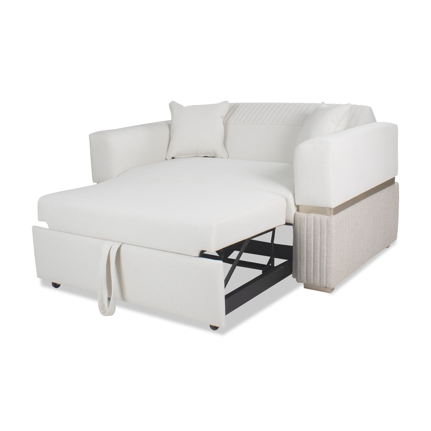 Sofá Cama Dhara Eurolino Blanco, Verona Beige, Champaña 145 cm Brazo Desmontable