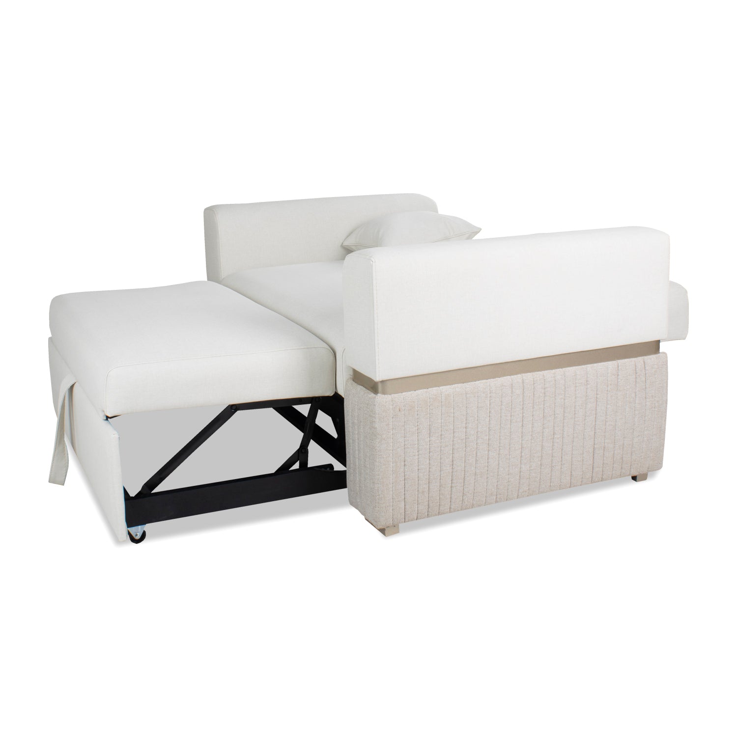 Sofá Cama Dhara Eurolino Blanco, Verona Beige, Champaña 145 cm Brazo Desmontable