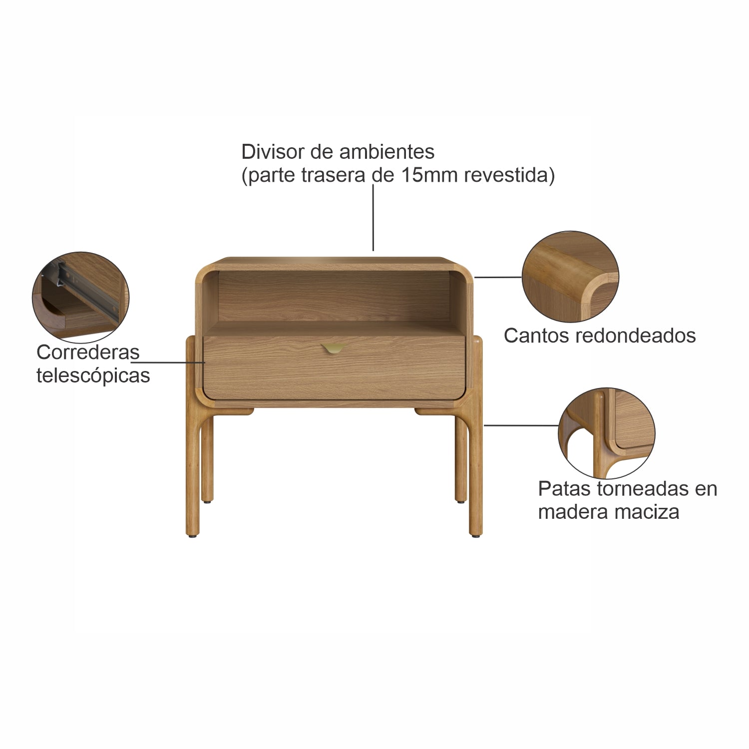 Mesa de Noche Gary 65X60X37 Natural