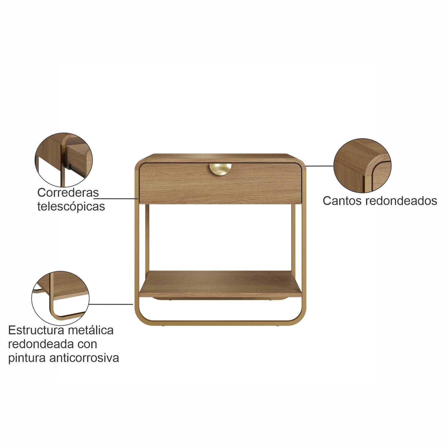 Mesa de Noche Fiori 60X59X37 Natural