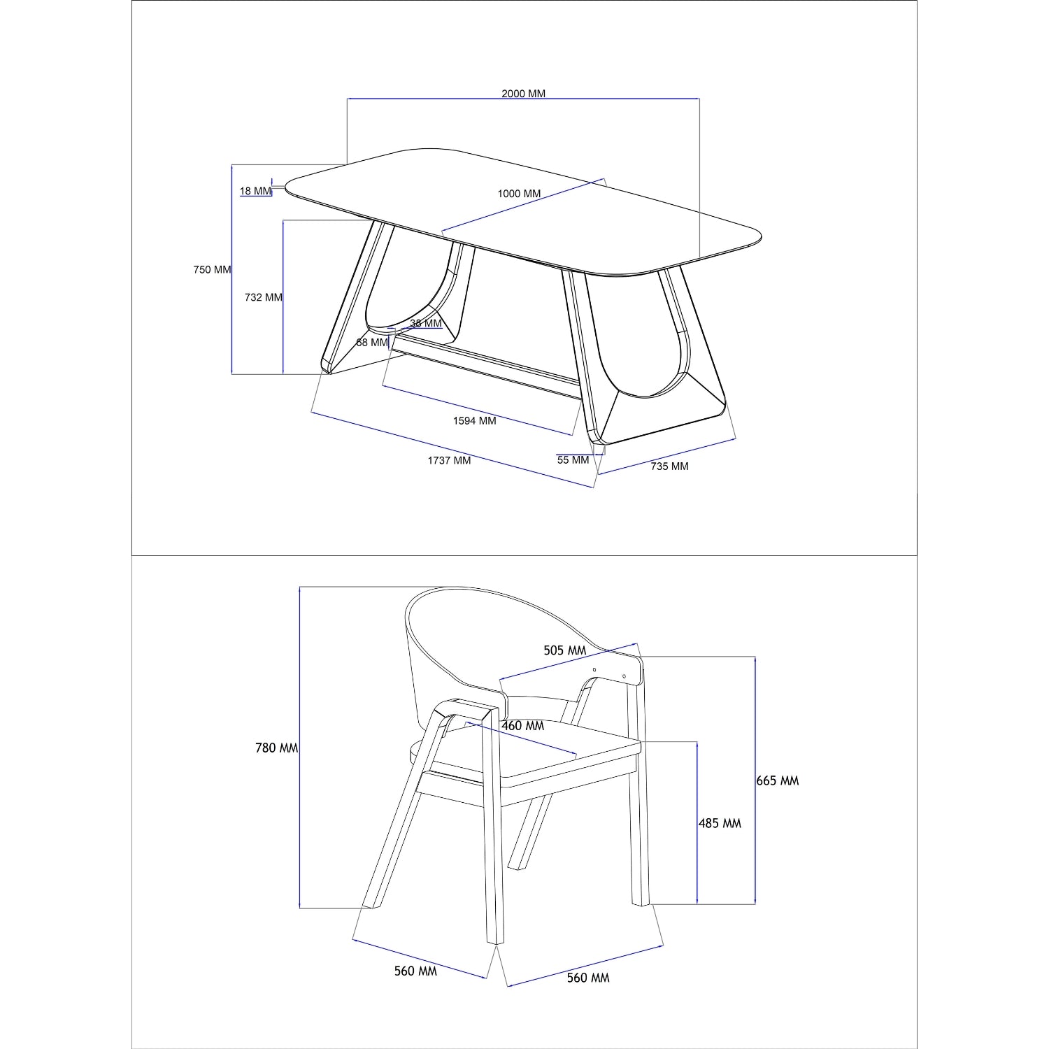 Comedor 6 Puestos Dominic Natural, Gris